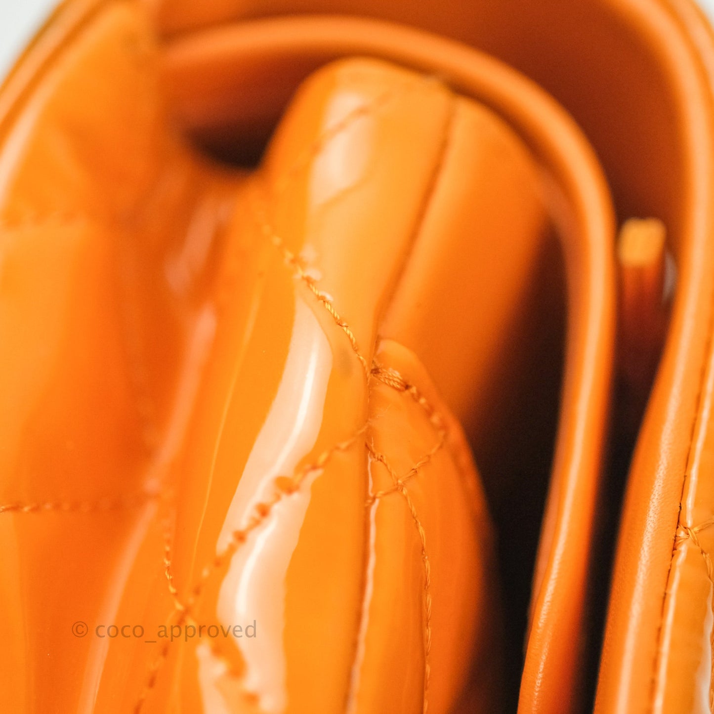 Chanel Classic M/L Medium Double Flap Orange Patent Silver Hardware