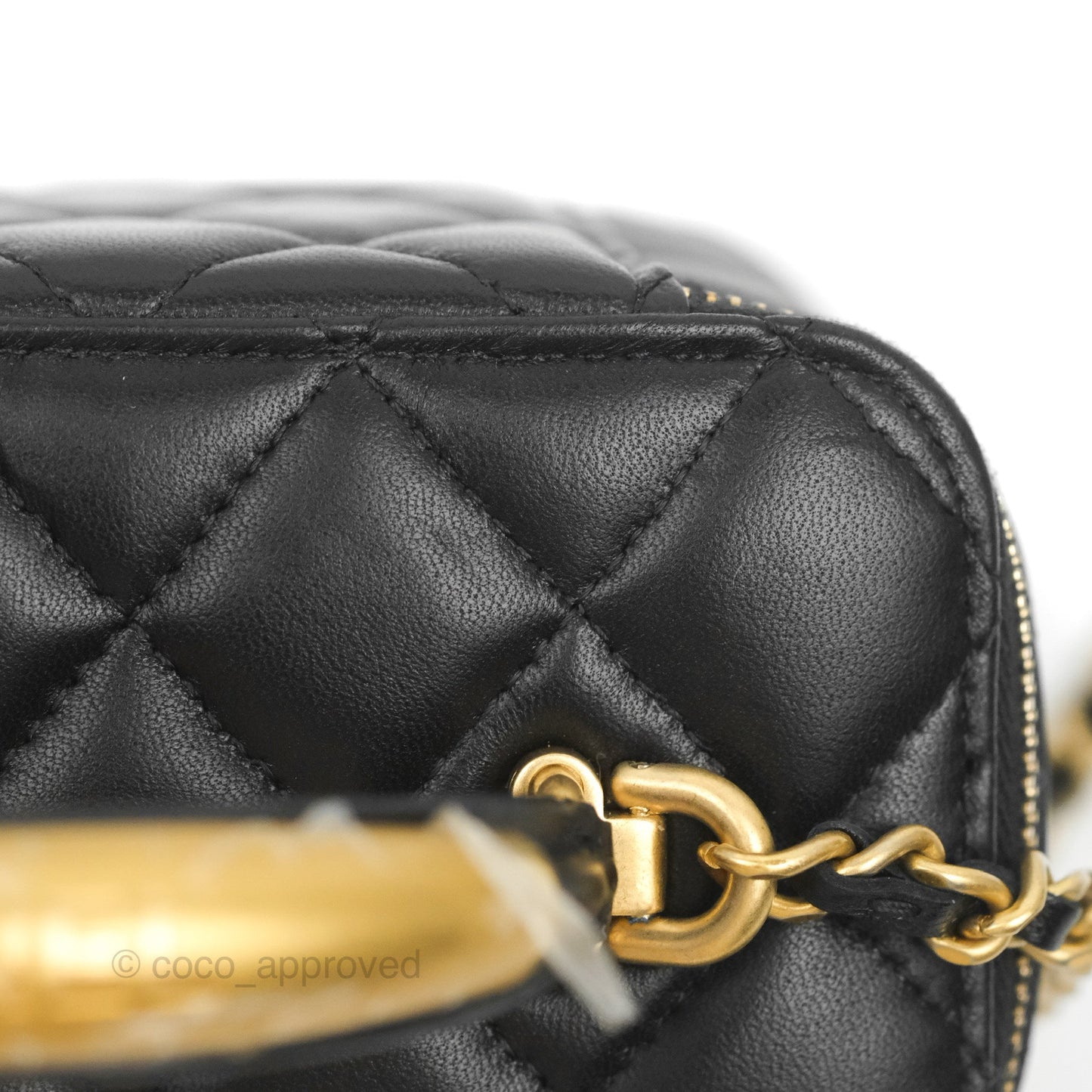 Chanel Vanity Rectangular Metal Top Handle Black Lambskin Aged Gold Hardware 22B