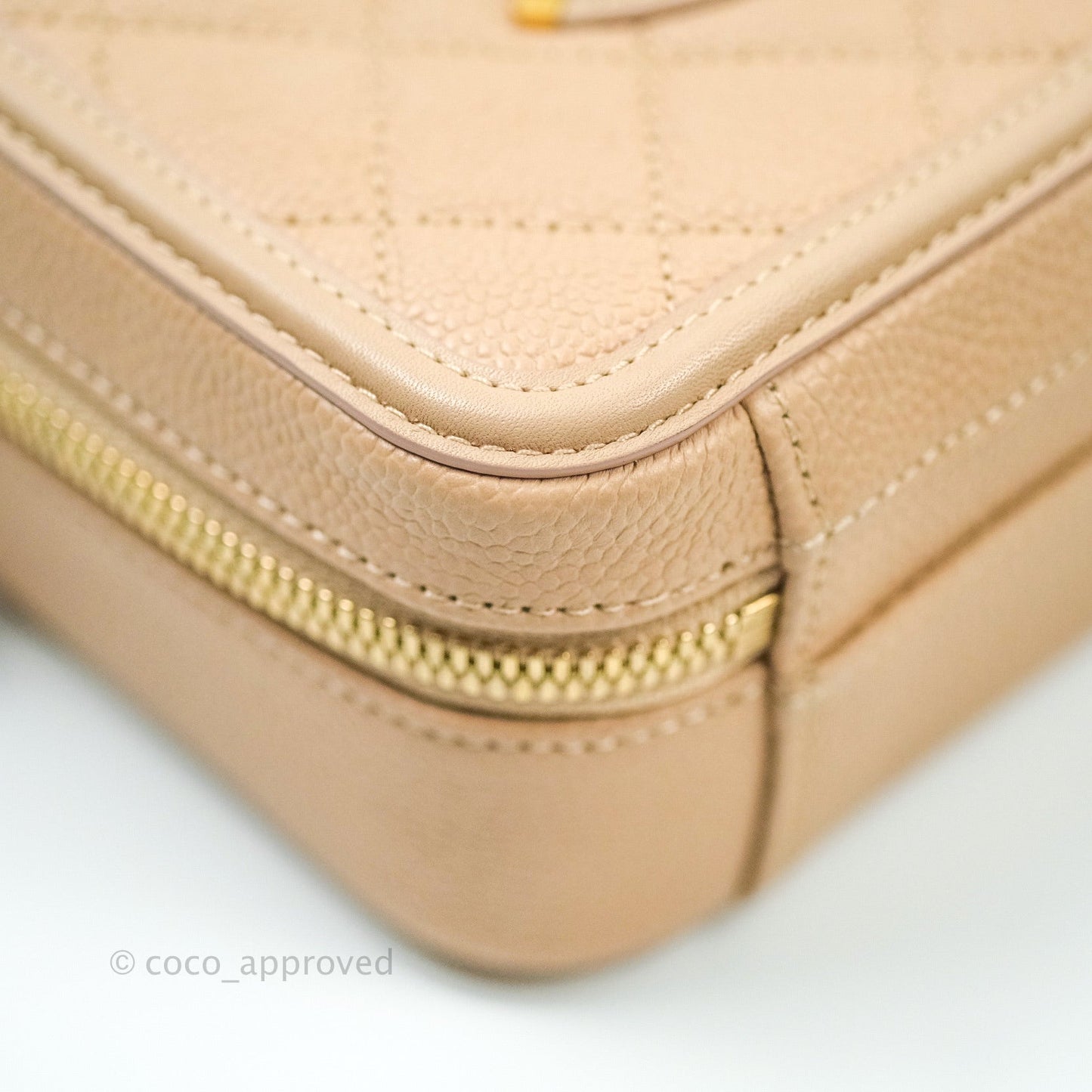 Chanel Quilted Small CC Filigree Vanity Case Beige Beige Caviar
