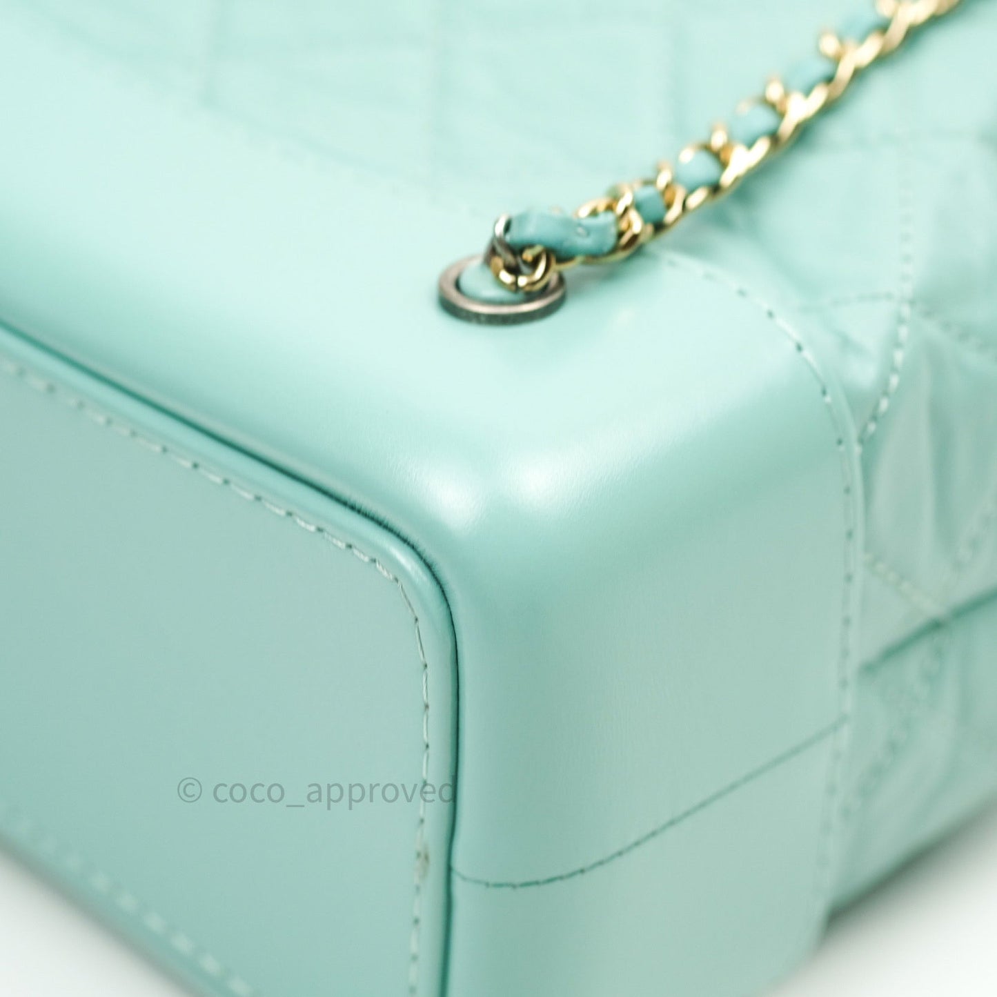 Chanel Gabrielle Backpack Black Aged Calfskin Small Tiffany Blue