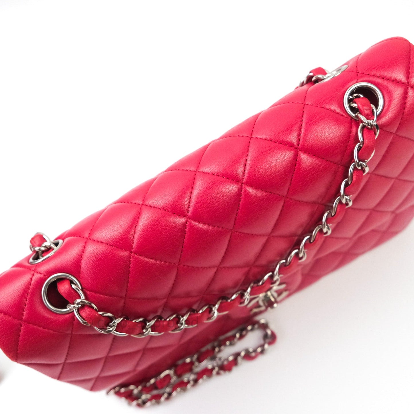 Chanel Classic M/L Lambskin Medium Double Flap Red Pink Silver Hardware