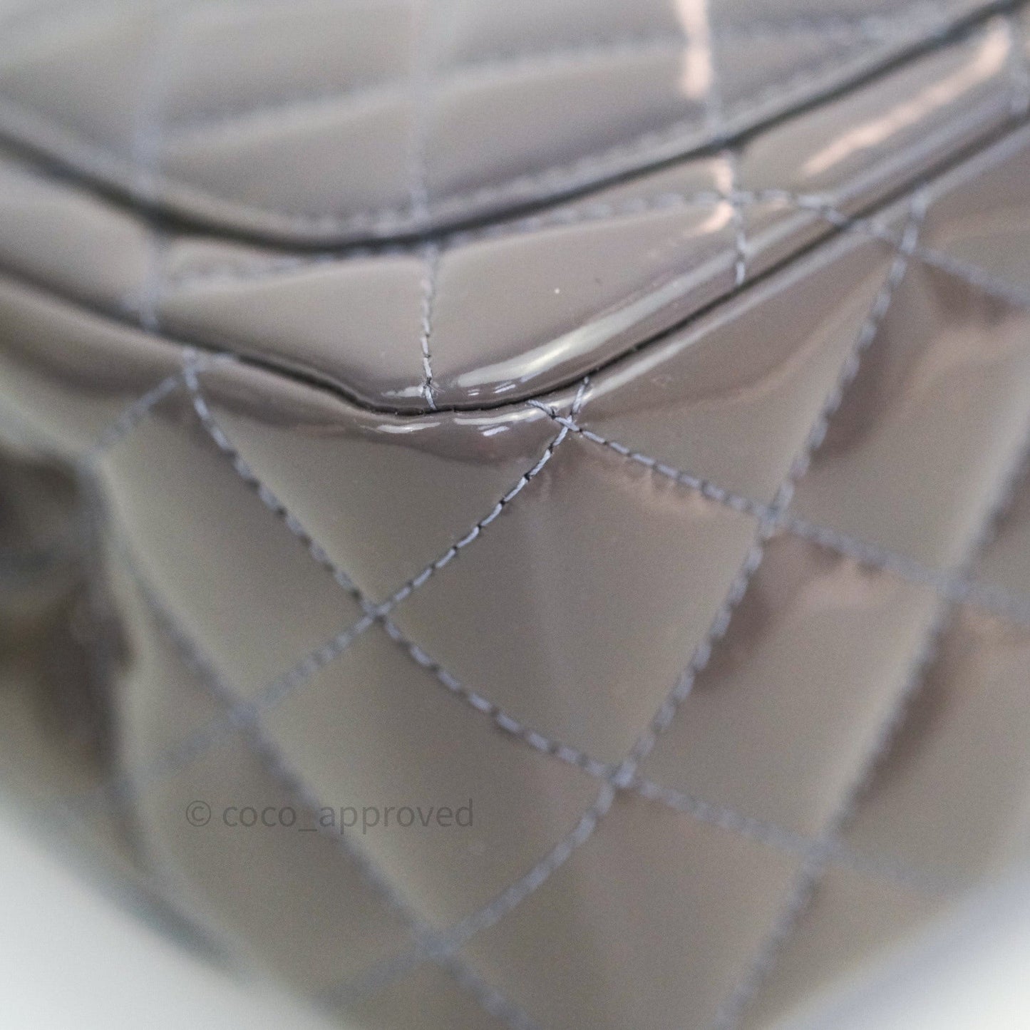 Chanel Mini Square Grey Patent Leather Silver Hardware