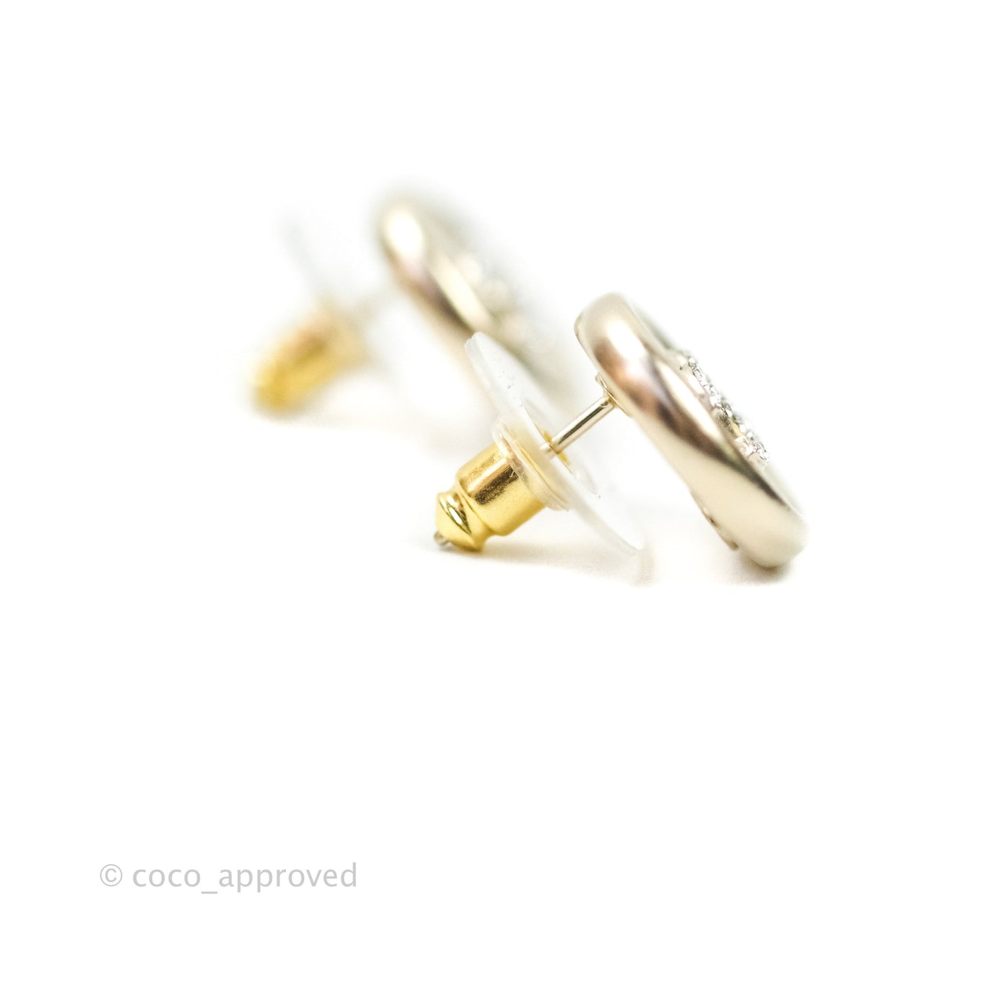 Chanel CC Rhinestone Earrings Light Gold Tone 21S