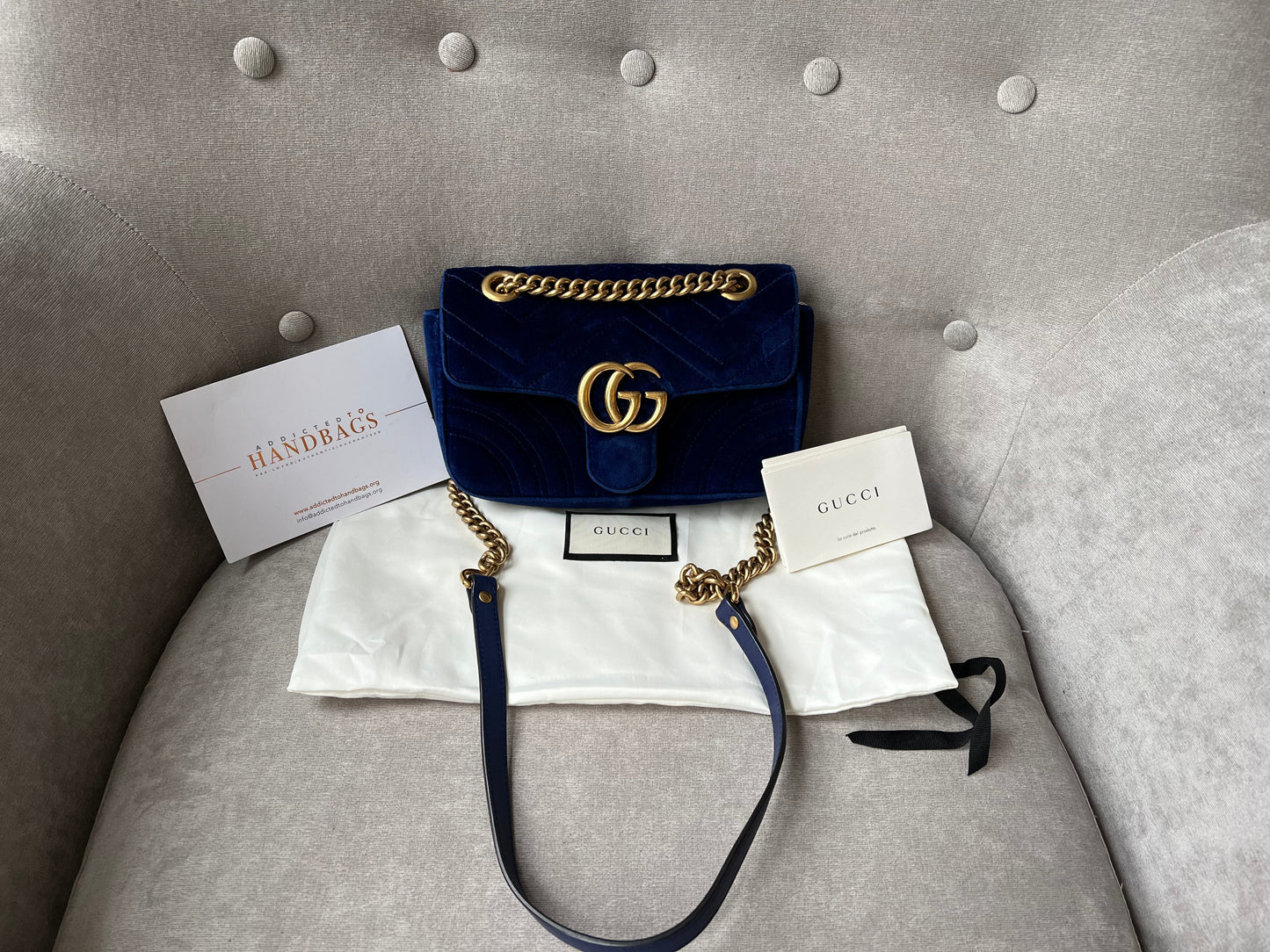 Luxury Gucci GG Blue Velvet Marmont Mini Shoulder Bag ( 1295)