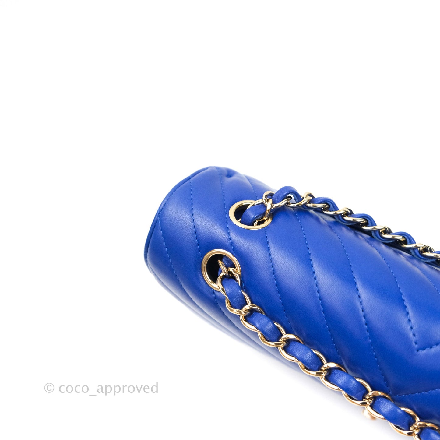 Chanel Classic Chevron M/L Medium Double Flap Blue Lambskin Gold Hardware