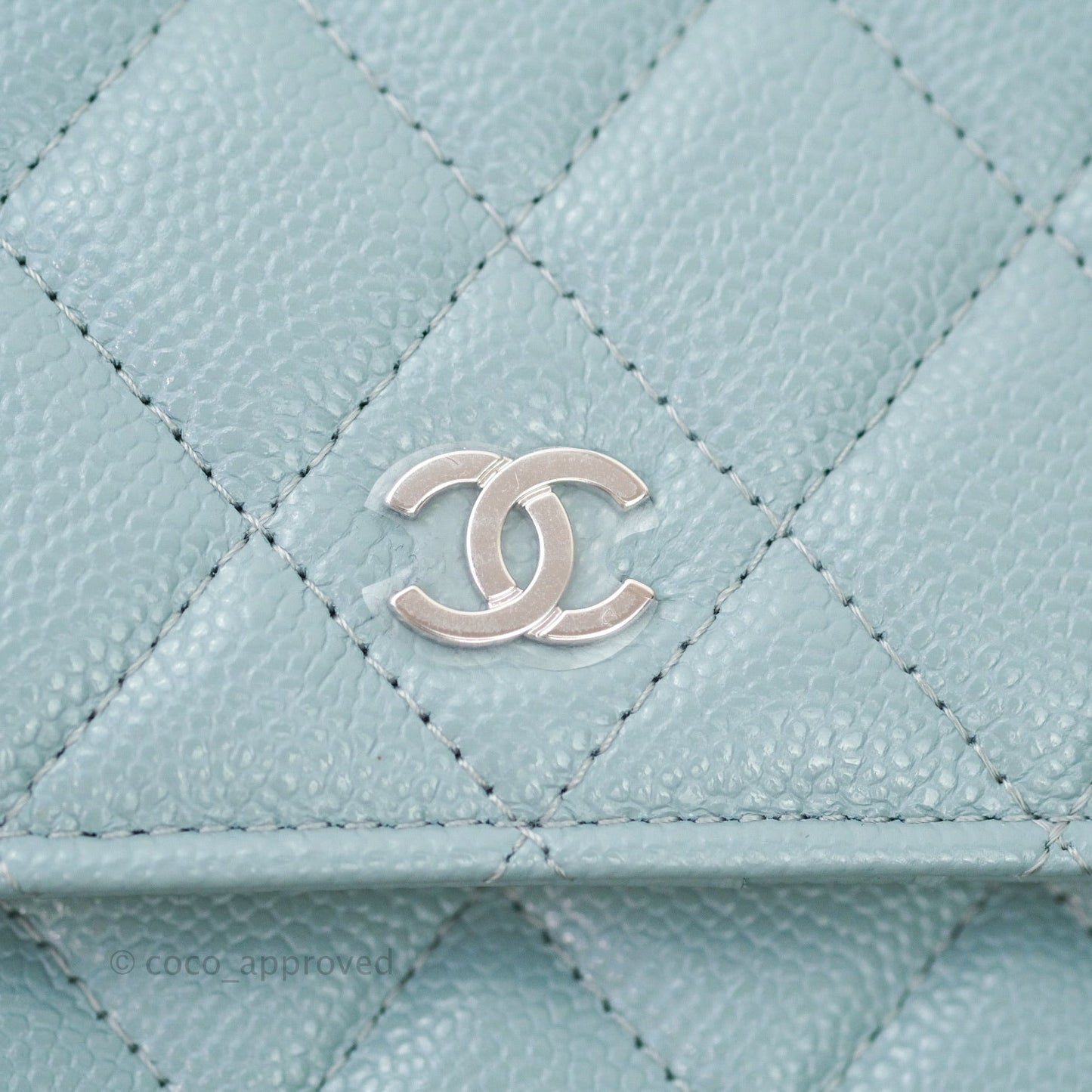 Chanel Quilted Mini Wallet on Chain WOC Blue Grey Caviar Silver Hardware 20B