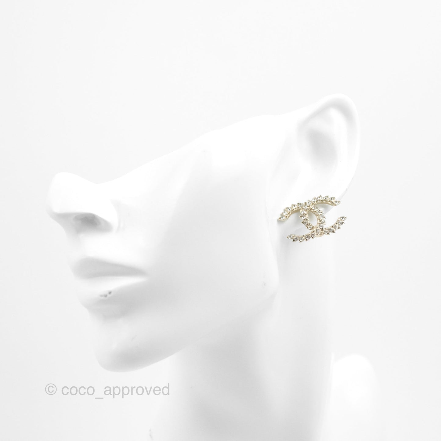 Chanel Large CC Crystal Earrings Gold Tone 20A