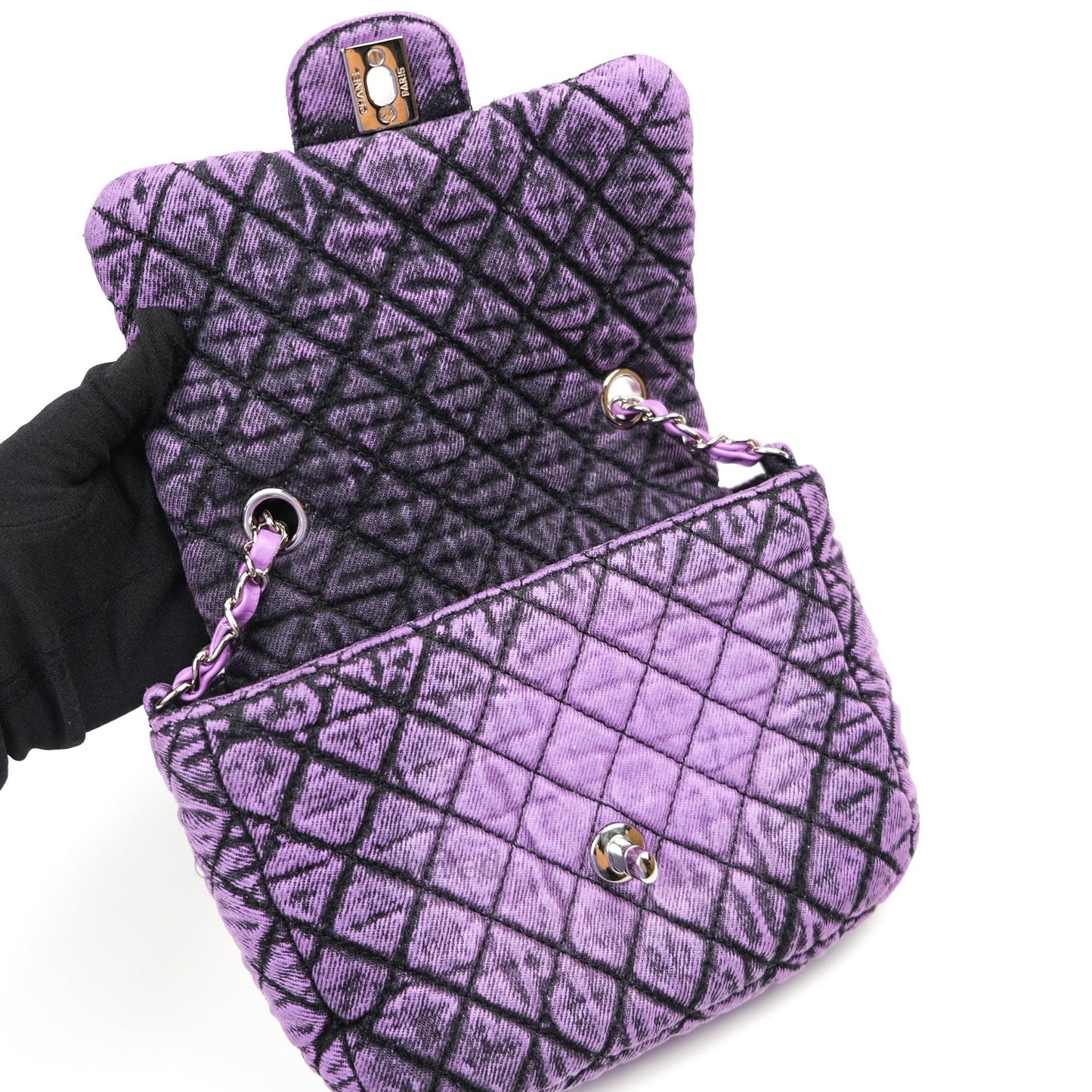 Chanel Denim Quilted Small Flap Purple Black
