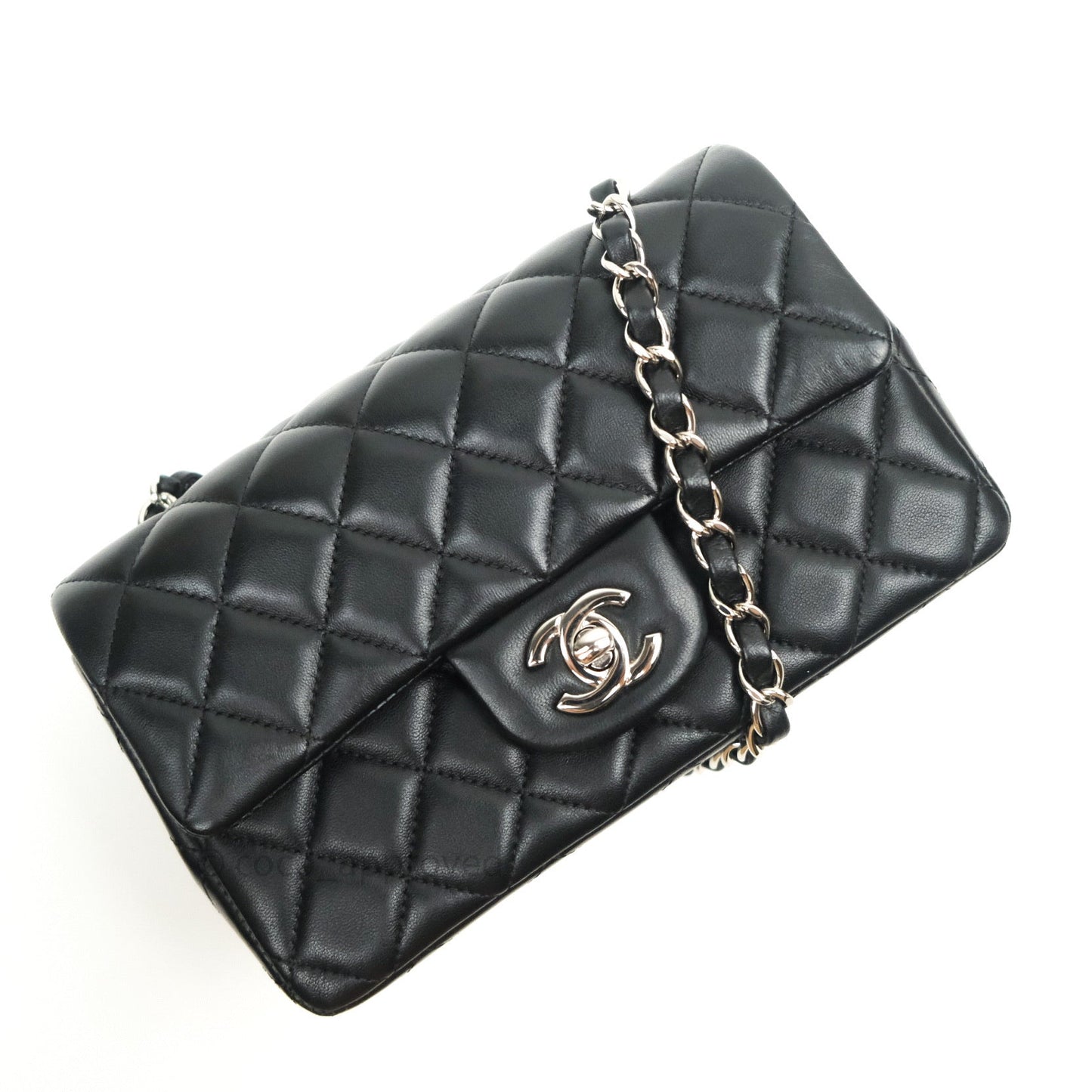Chanel Quilted Mini Rectangular Black Lambskin Silver Hardware