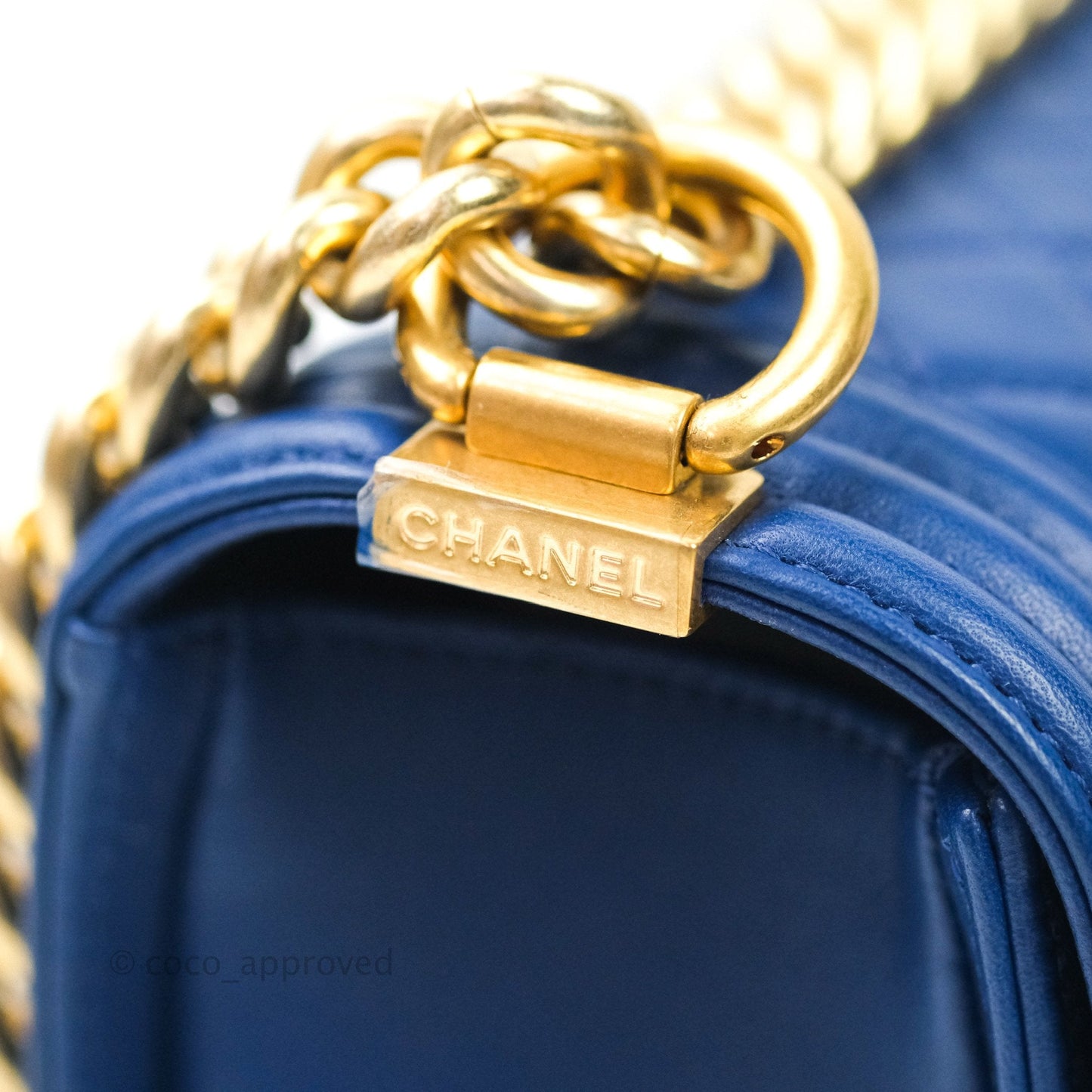 Chanel Boy New Medium Quilted Blue Lambskin Aged Gold Hardware