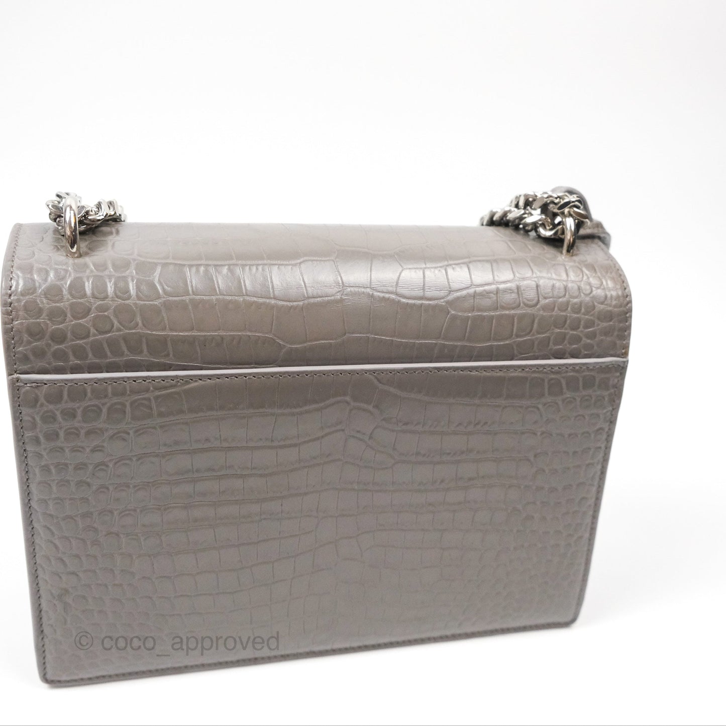 Saint Laurent Sunset Medium Grey Croc-effected Silver Hardware