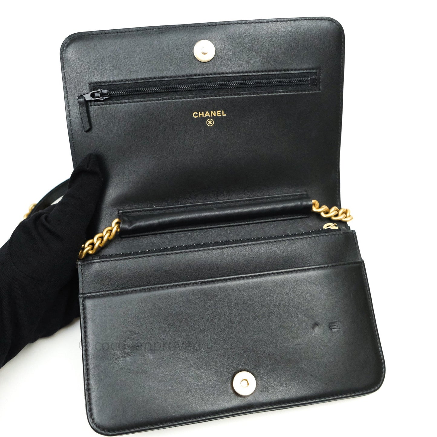 Chanel Quilted Boy Wallet on Chain WOC Black Caviar Gold Hardware