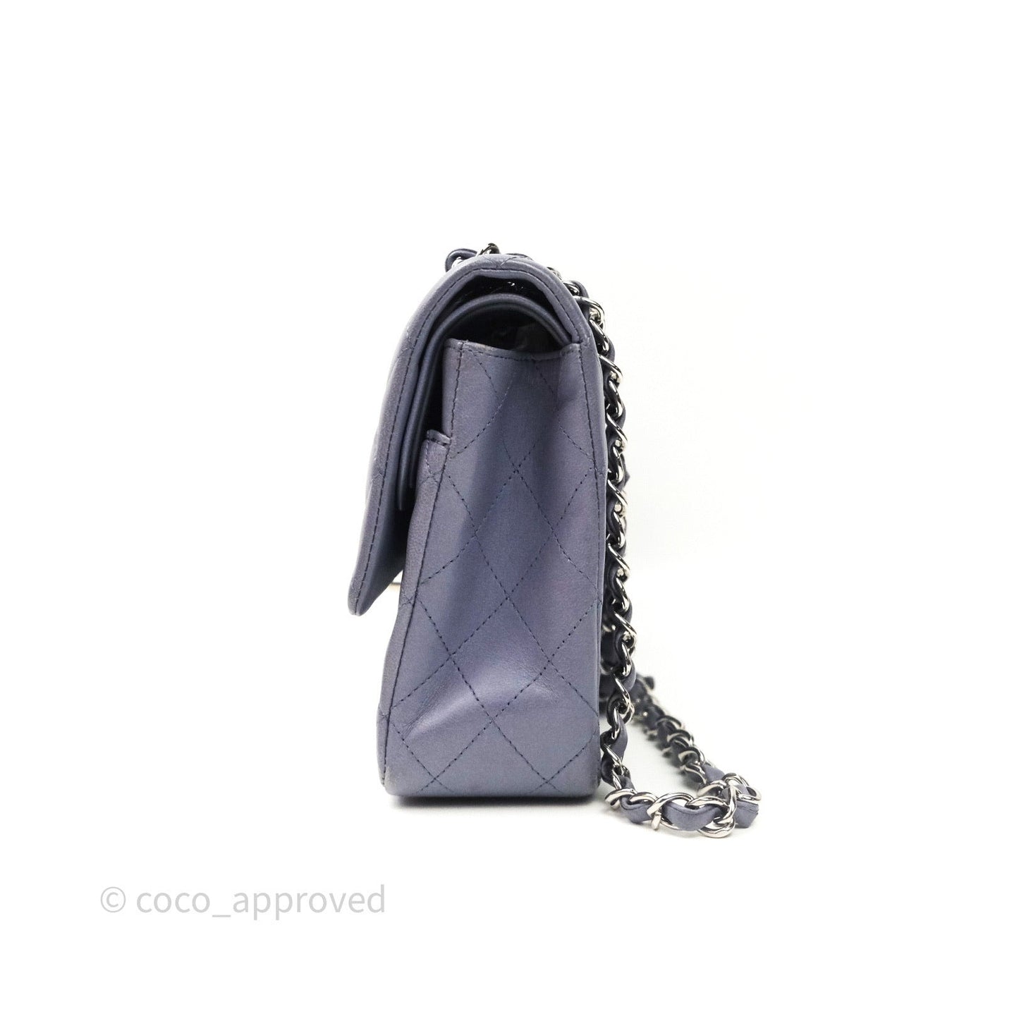 Chanel Classic M/L Medium Double Flap Lavender Blue Silver Hardware