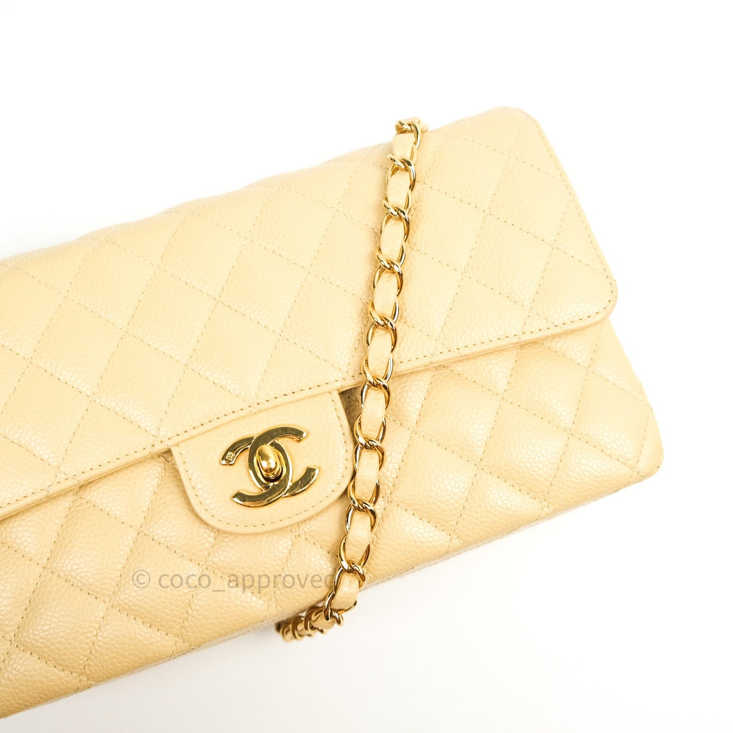 Chanel Vintage Classic Double Flap M/L Beige Caviar 24K Gold Hardware