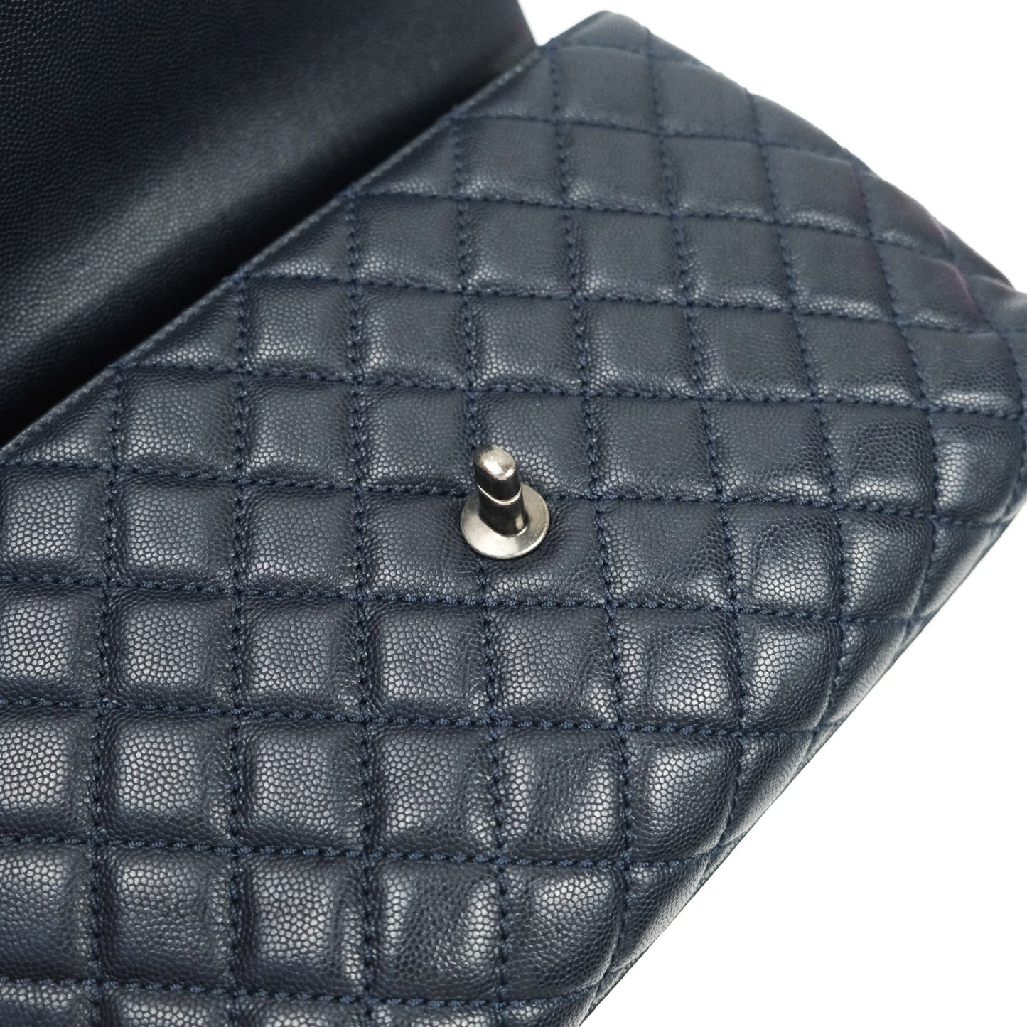 Chanel Small Coco Handle Quilted Navy Caviar Lizard Handle Ruthenium Hardware