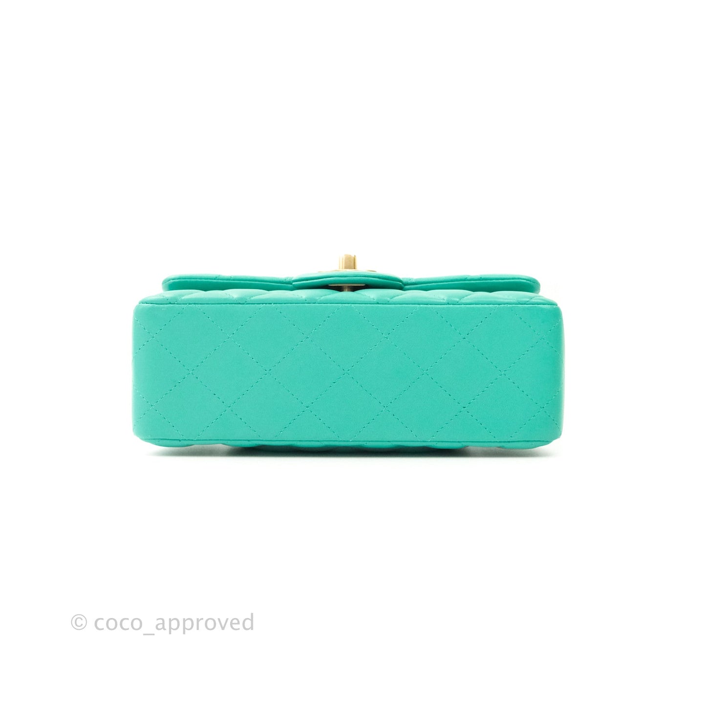 Chanel Quilted Mini Rectangular Turquoise Blue Lambskin Aged Gold Hardware