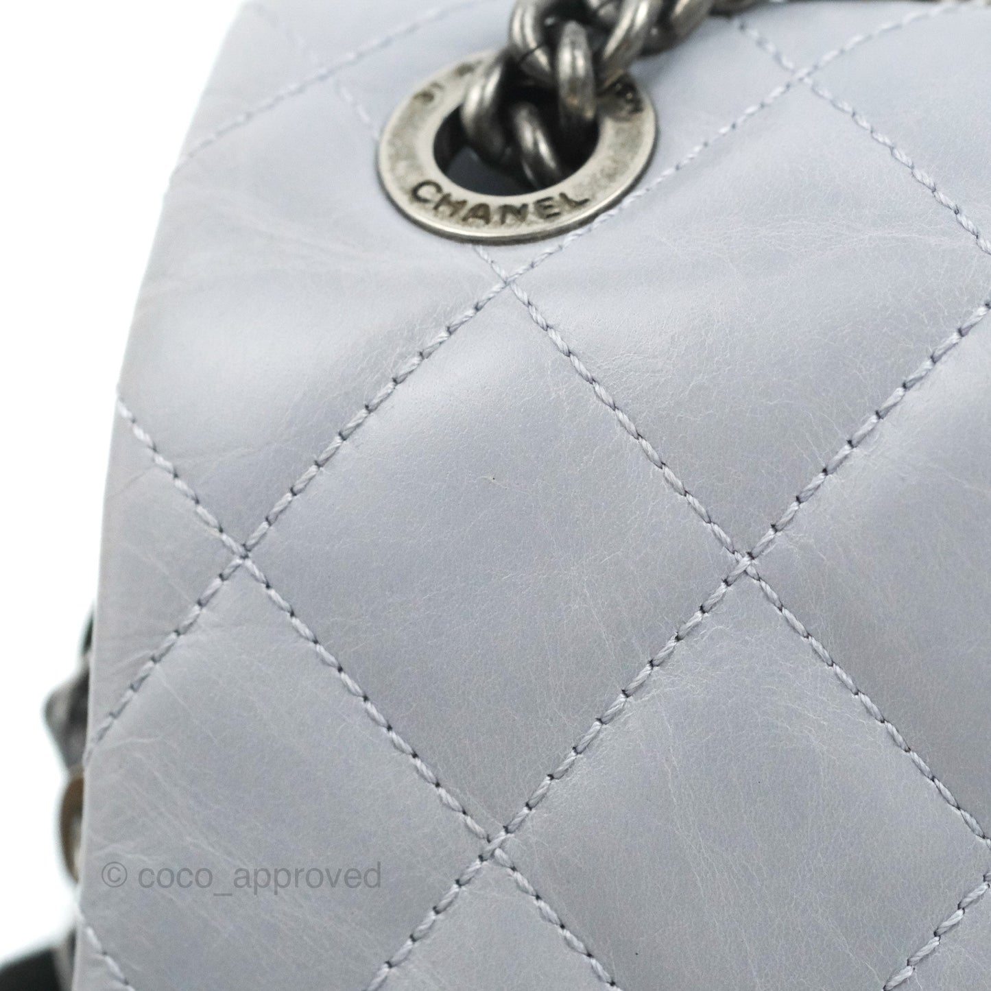 Chanel Medium Easy Flap Bag Light Grey Blue Aged Calfskin Ruthenium Hardware