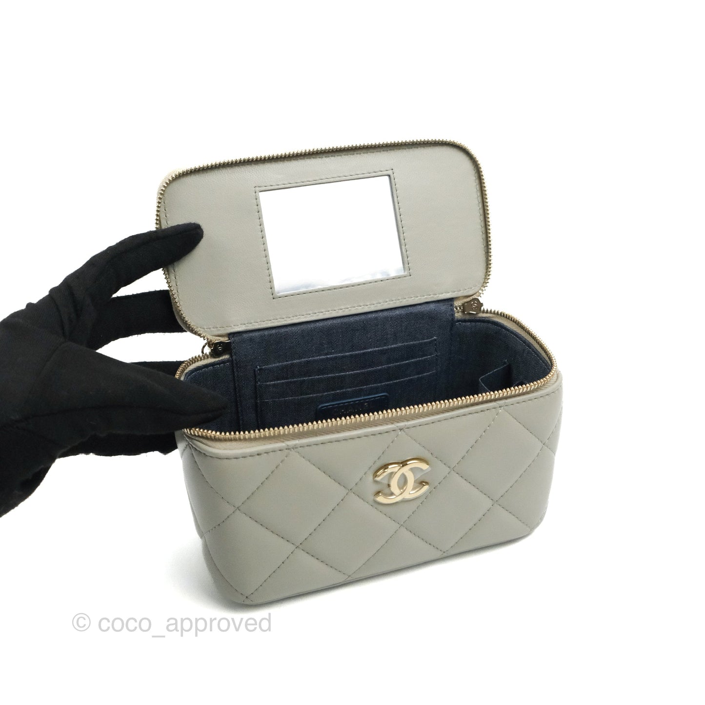 Chanel Vanity with Resin Chain Grey Lambskin Gold Hardware