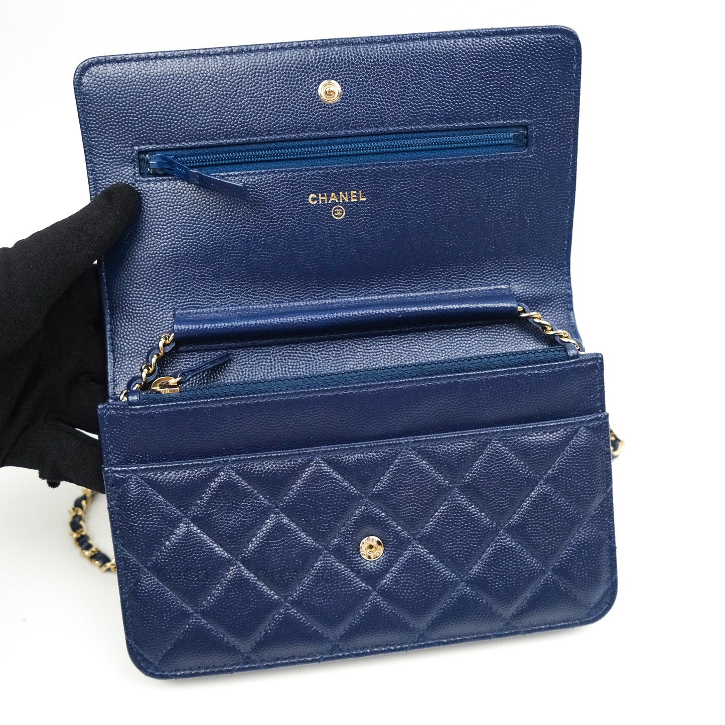 Chanel Quilted Wallet on Chain WOC Navy Caviar Gold Hardware