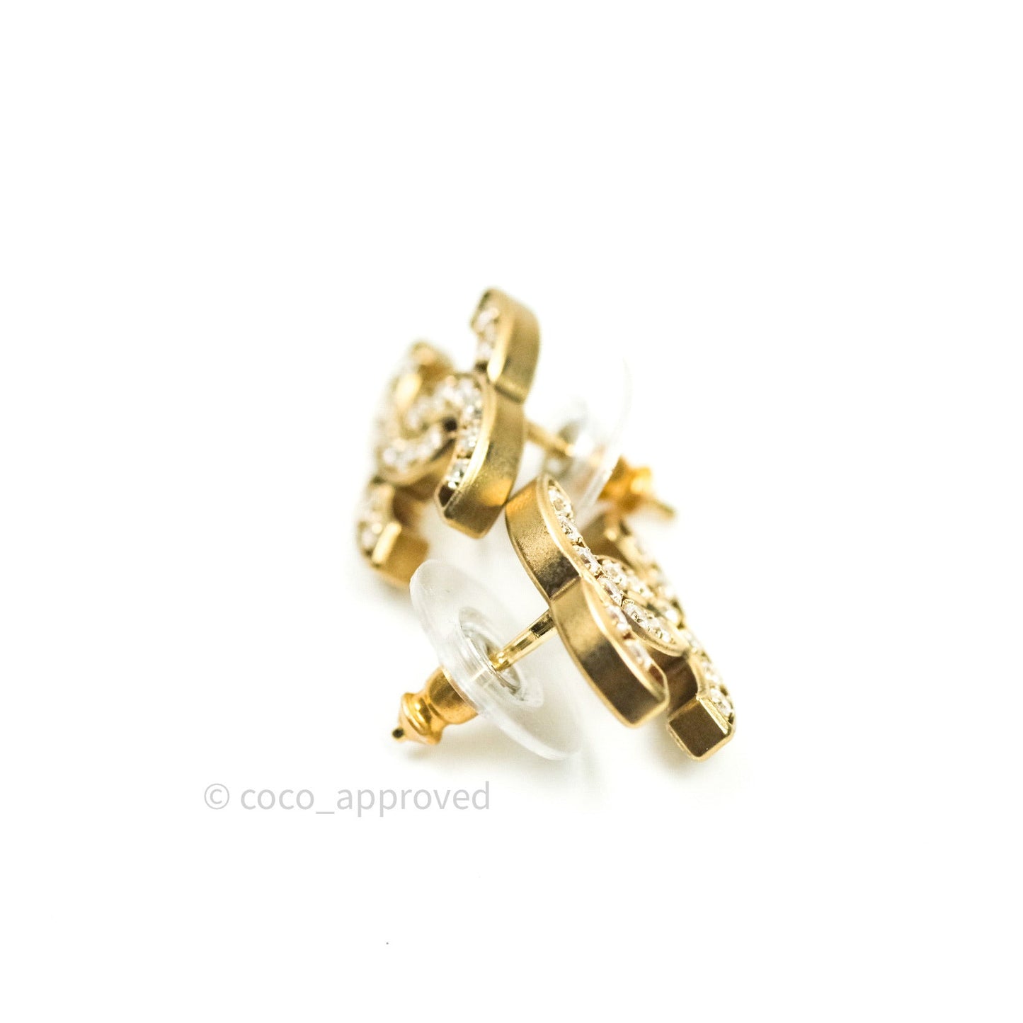 Chanel Crystal CC Earrings Gold Tone 21C