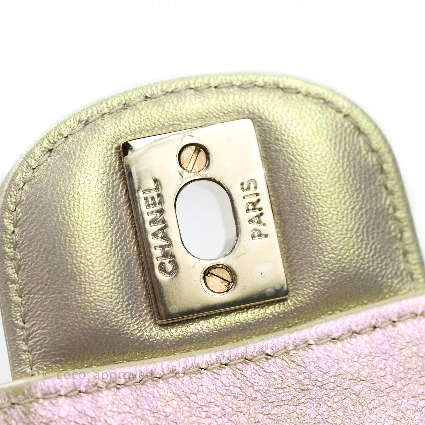Chanel Quilted Mini Rectangular Iridescent Ivory Lambskin Gold Hardware