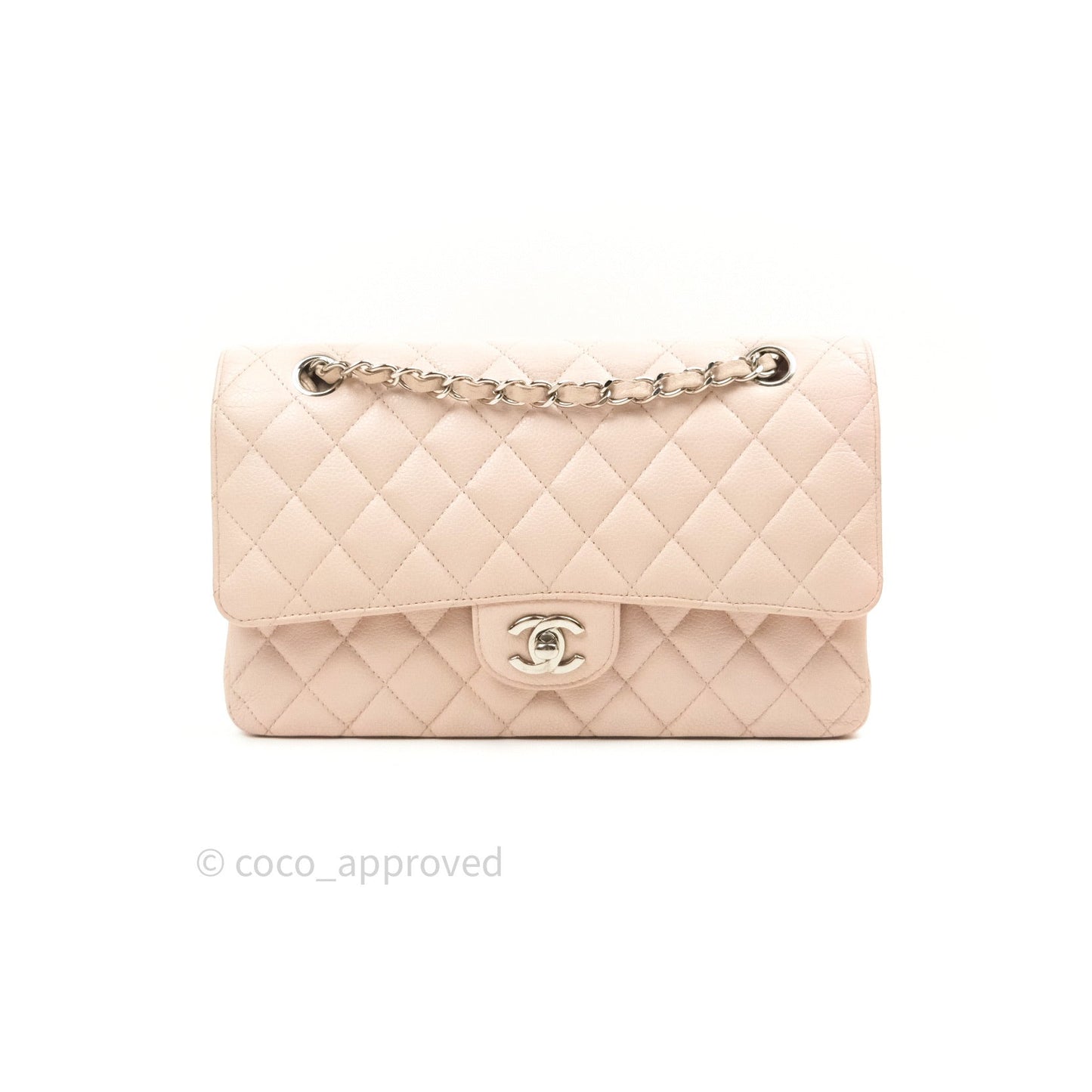 Chanel Classic M/L Medium Double Flap Sakura Pink Caviar Silver Hardware