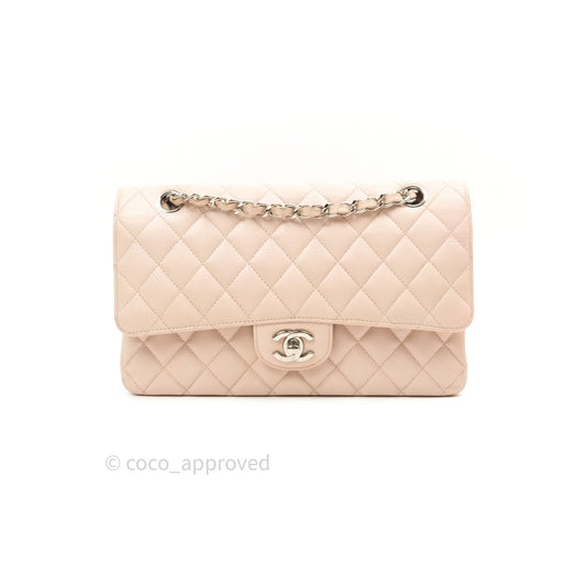 Chanel Classic M/L Medium Double Flap Sakura Pink Caviar Silver Hardware