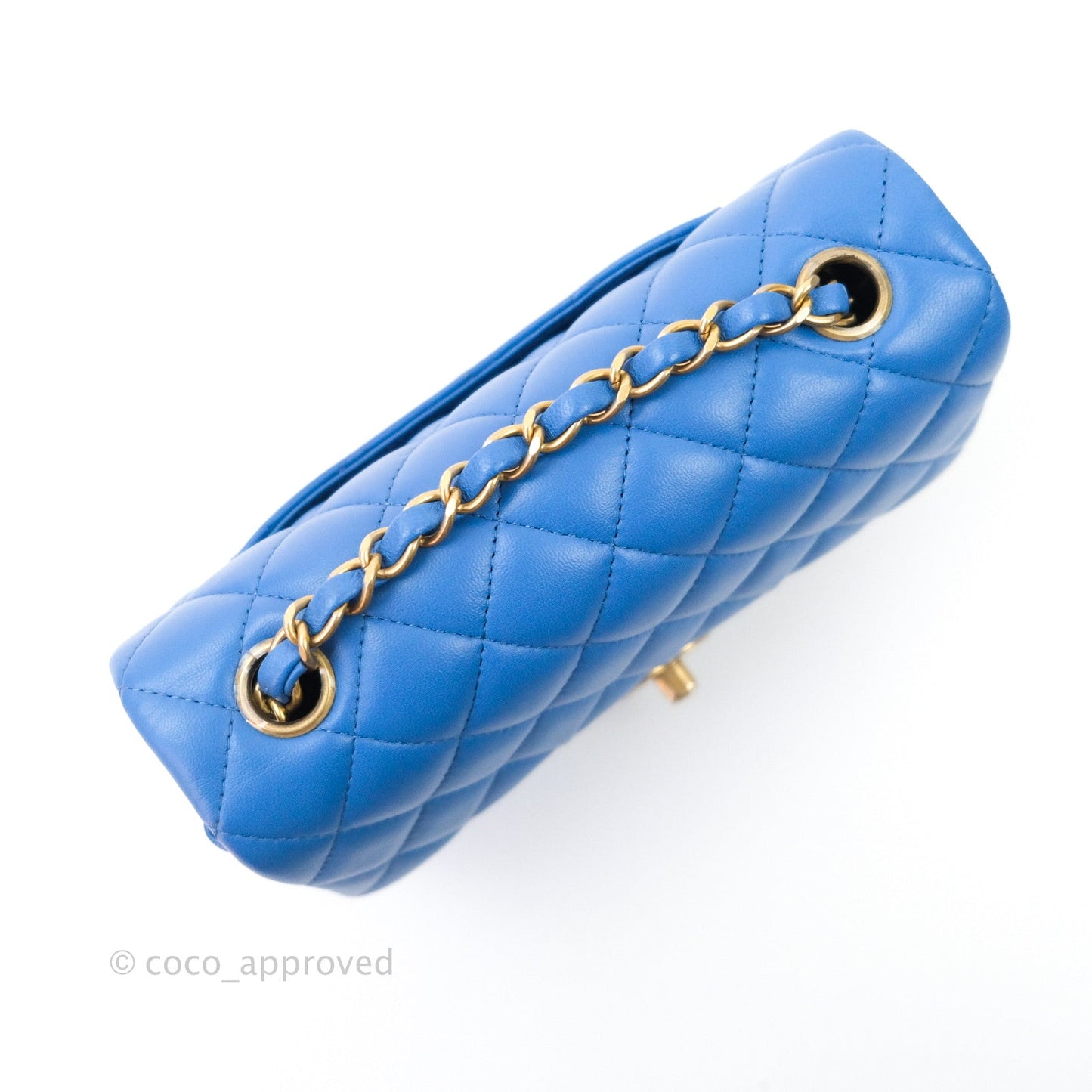 Chanel Quilted Mini Rectangular Blue Lambskin Gold Hardware