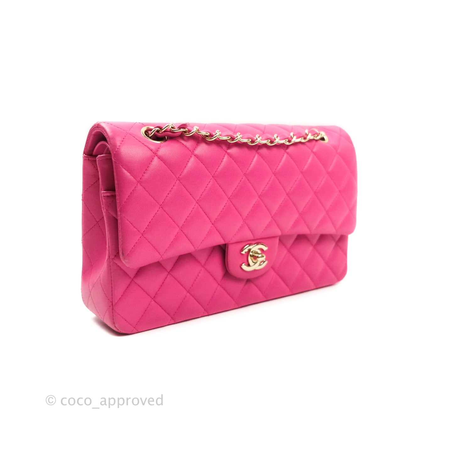 Chanel Classic M/L Medium Double Flap Hot Pink Lambskin Gold Hardware