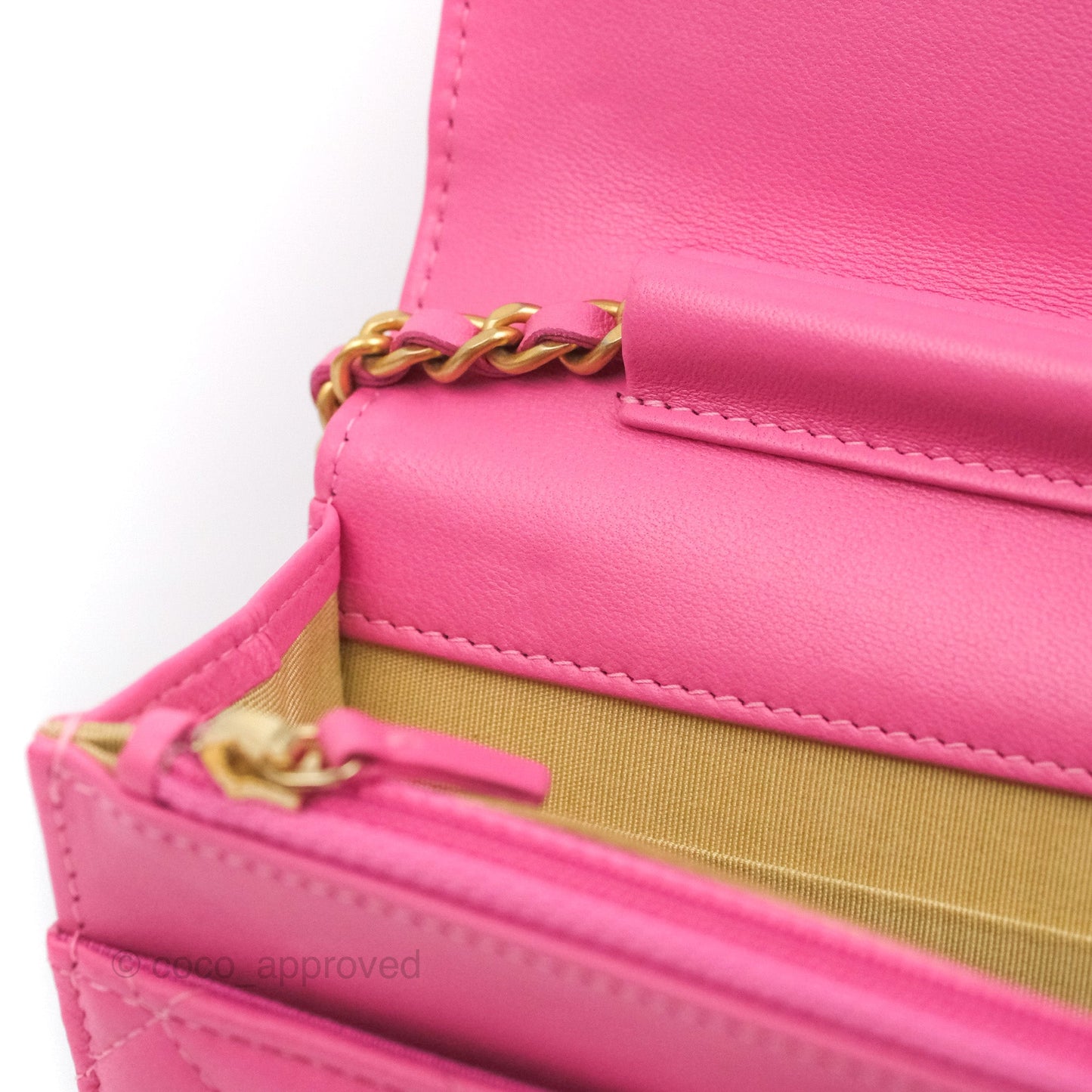Chanel Quilted Pearl Crush Wallet on Chain WOC Pink Lambskin Aged Gold Hardware
