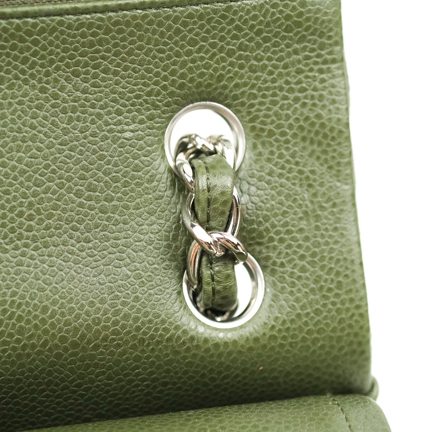 Chanel Classic Jumbo Double Flap Quilted Green Caviar Silver Hardware⁣⁣