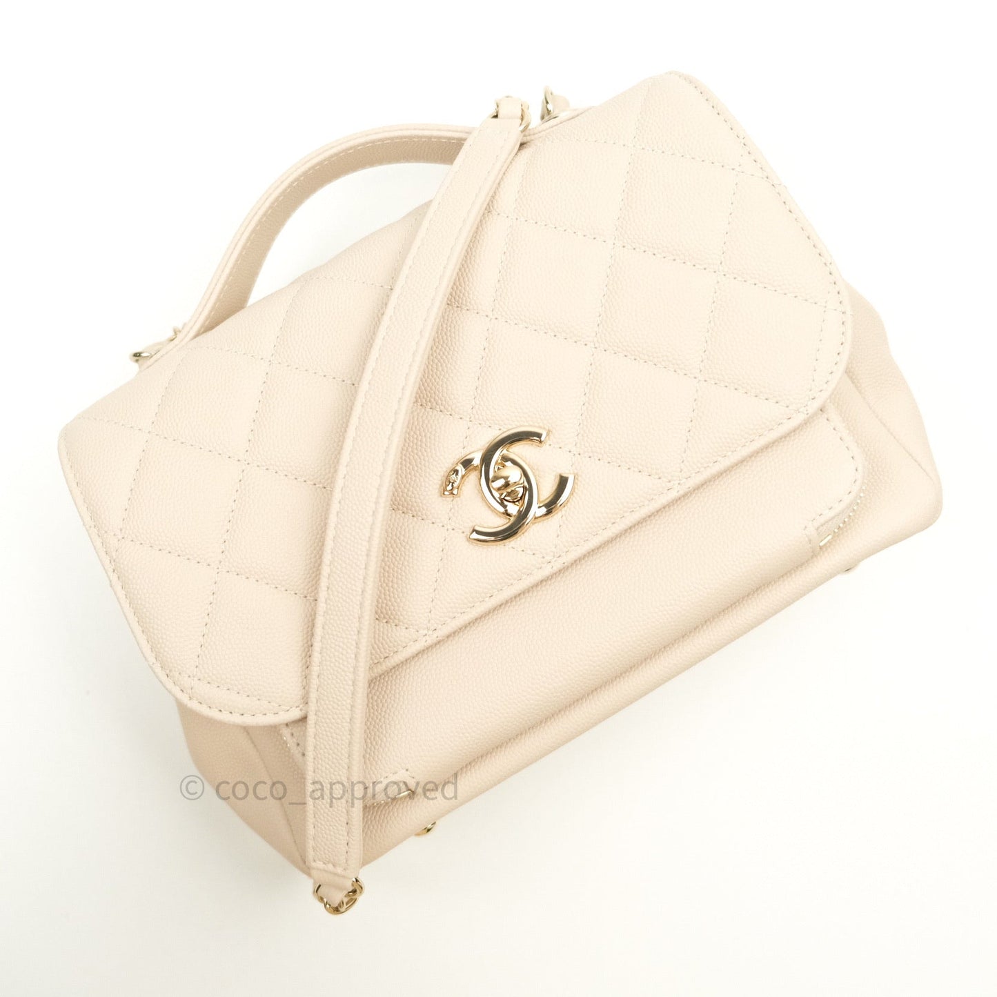 Chanel Quilted Medium Business Affinity Flap Beige Caviar Light Gold Hardware