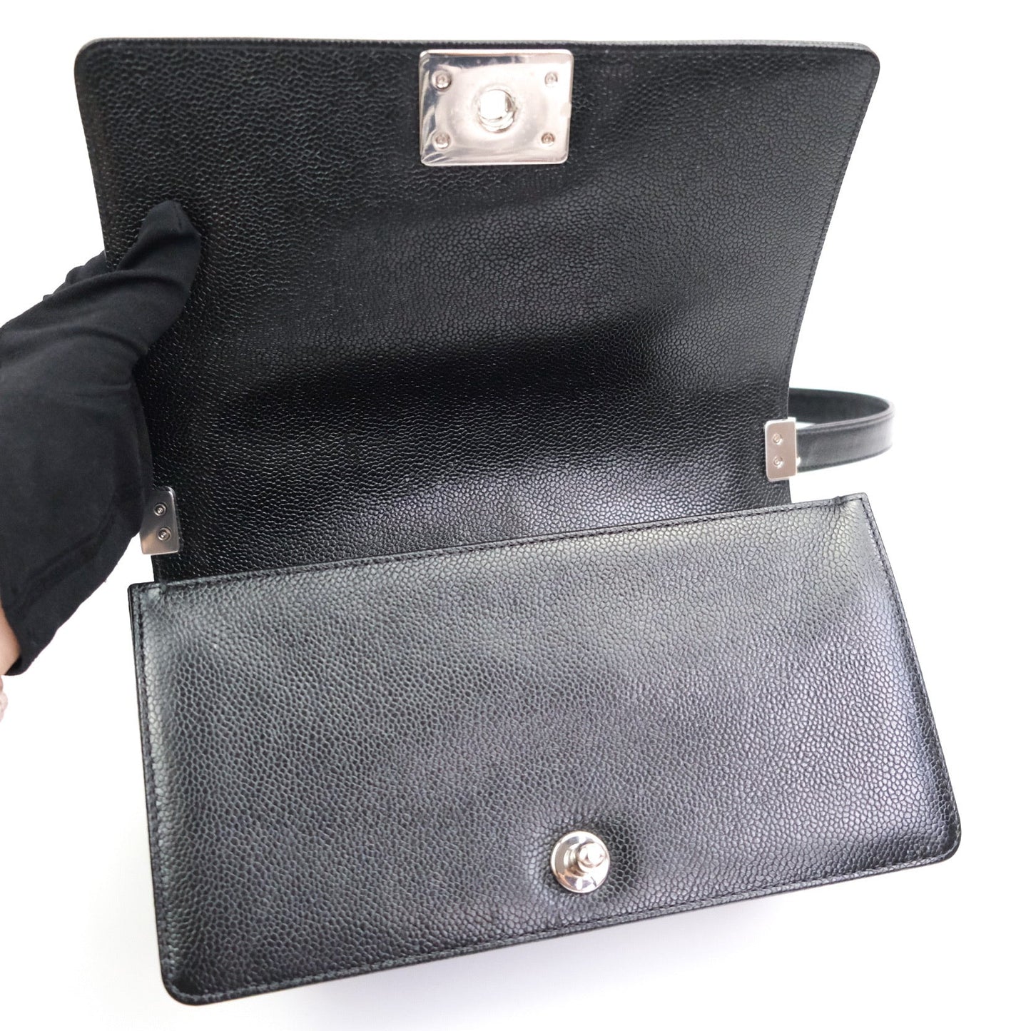 Chanel Boy Chevron Medium Black Caviar Silver Hardware