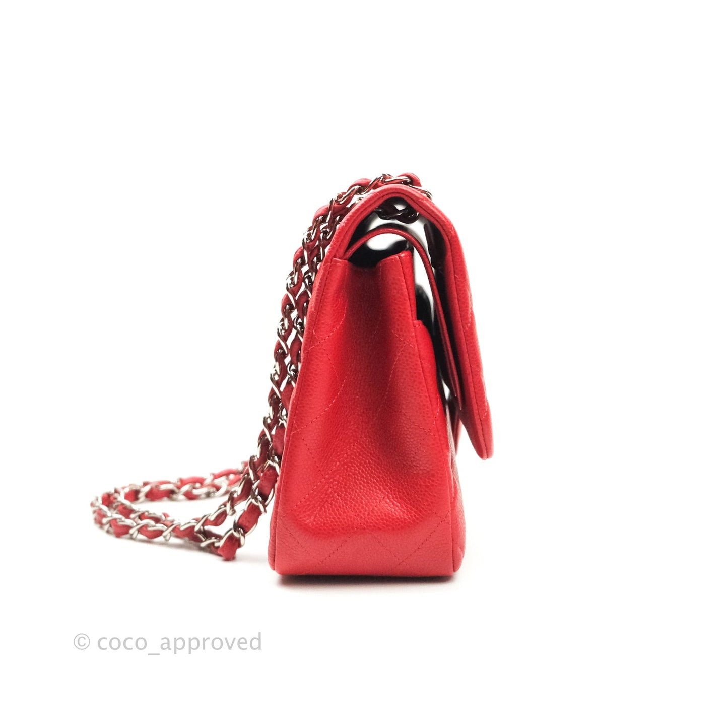 Chanel Classic Jumbo Double Flap Red Caviar Silver Hardware⁣⁣