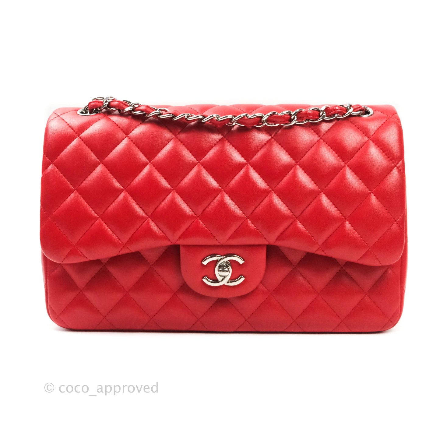 Chanel Jumbo Double Flap Red Lambskin Silver Hardware⁣⁣