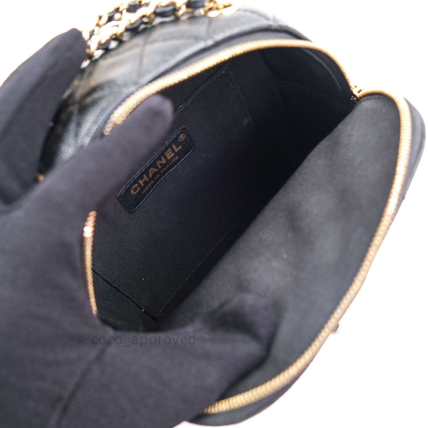 Chanel Quilted Small CC Day Backpack Black Caviar Light Gold Hardware