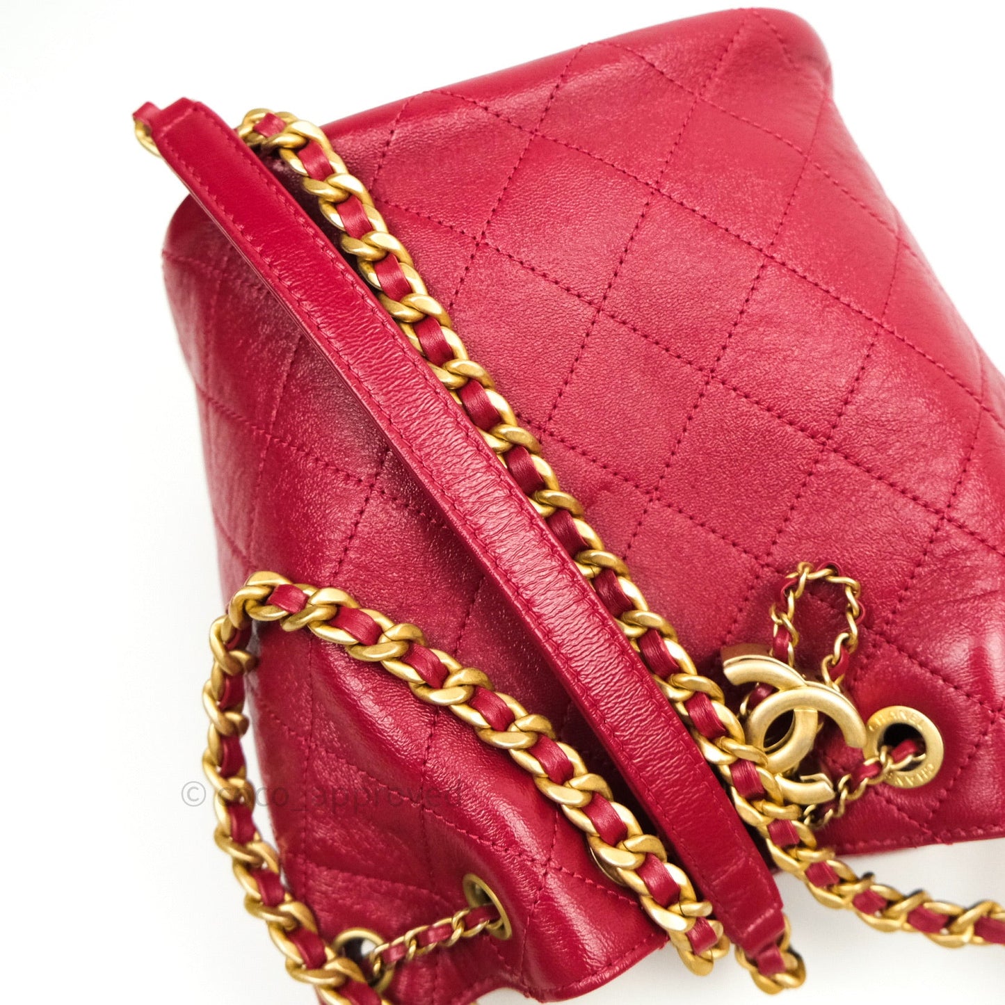 Chanel Drawstring Bucket Bag Red Calfskin Gold Hardware 20S