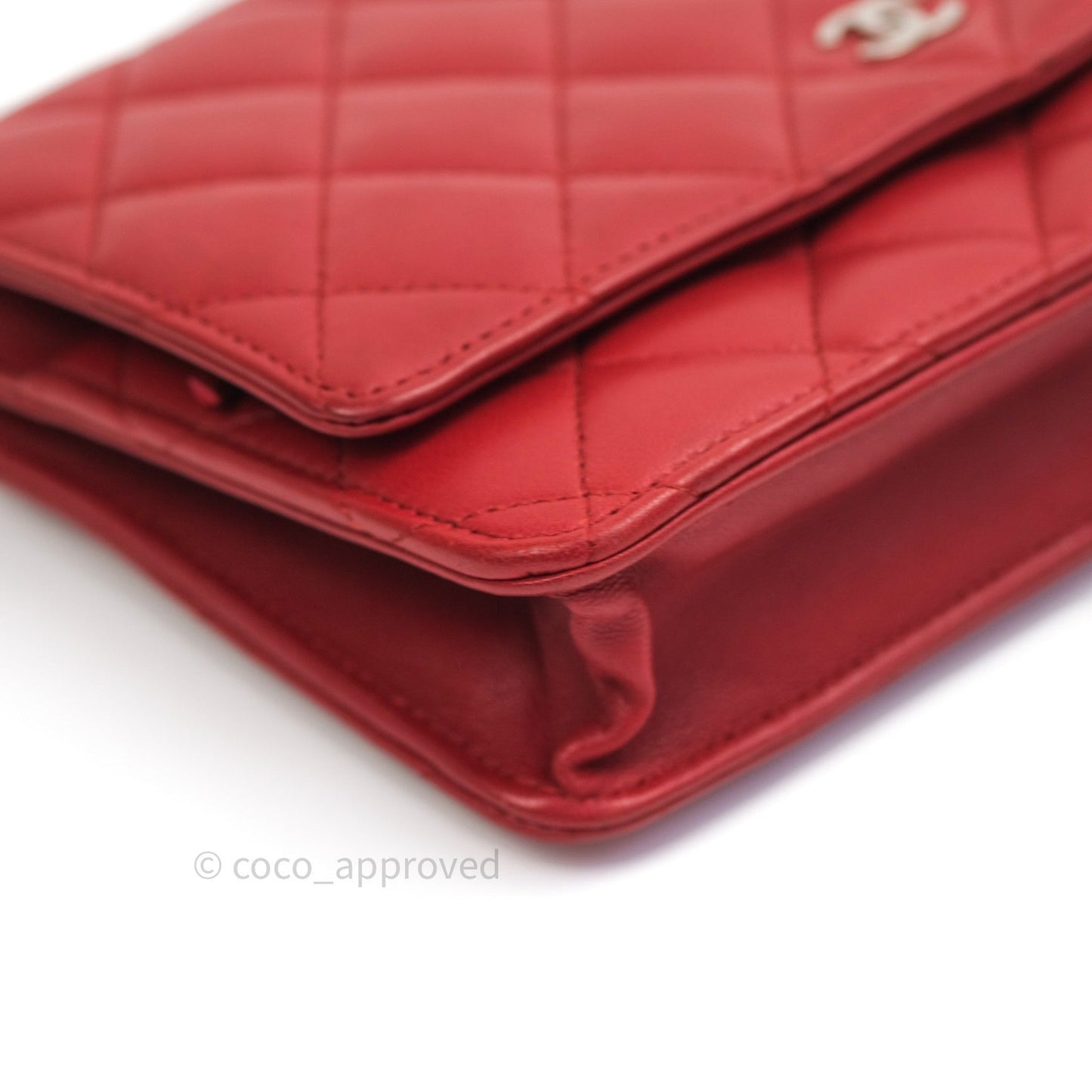 Chanel Quilted Wallet on Chain WOC Red Lambskin Silver Hardware