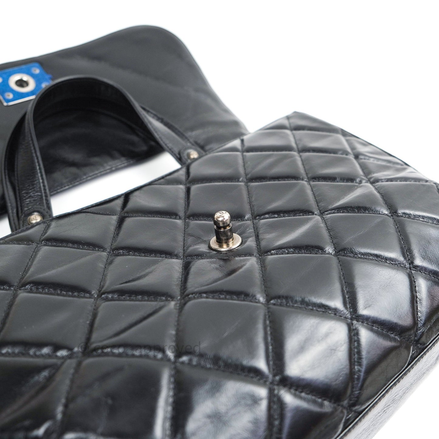 Chanel Boy Glazed Calfskin Tote Bag Black Ruthenium Hardware
