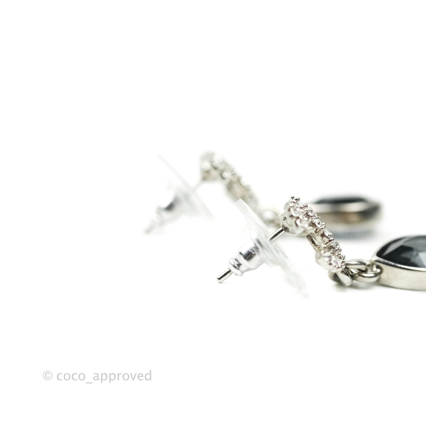 Chanel Drop Crystal Earrings Silver Tone