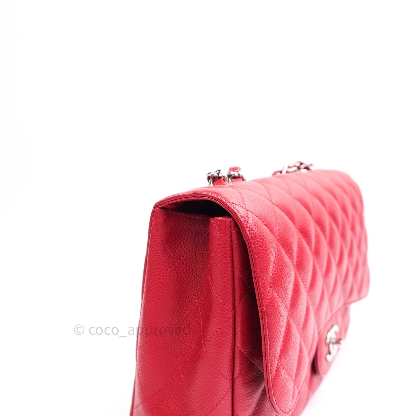 Chanel Jumbo Single Flap Red Caviar Silver Hardware⁣⁣