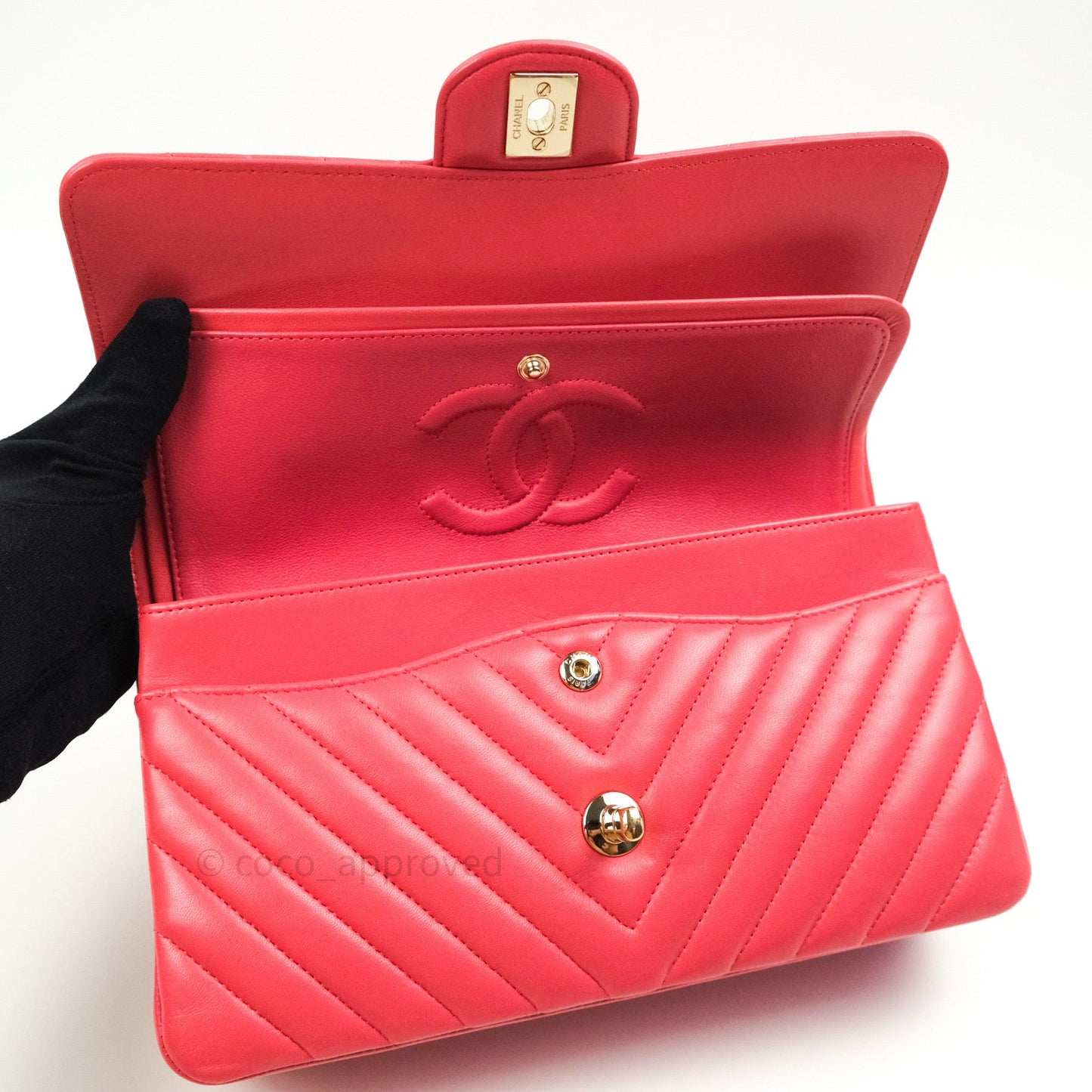 Chanel Chevron M/L Medium Double Flap Bag Dark Pink Lambskin Gold Hardware
