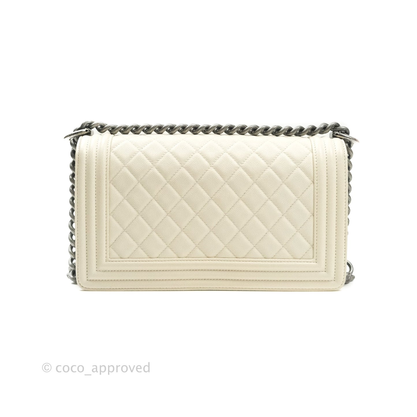 Chanel Quilted Medium Caviar Ivory Boy Flap Ruthenium Hardware