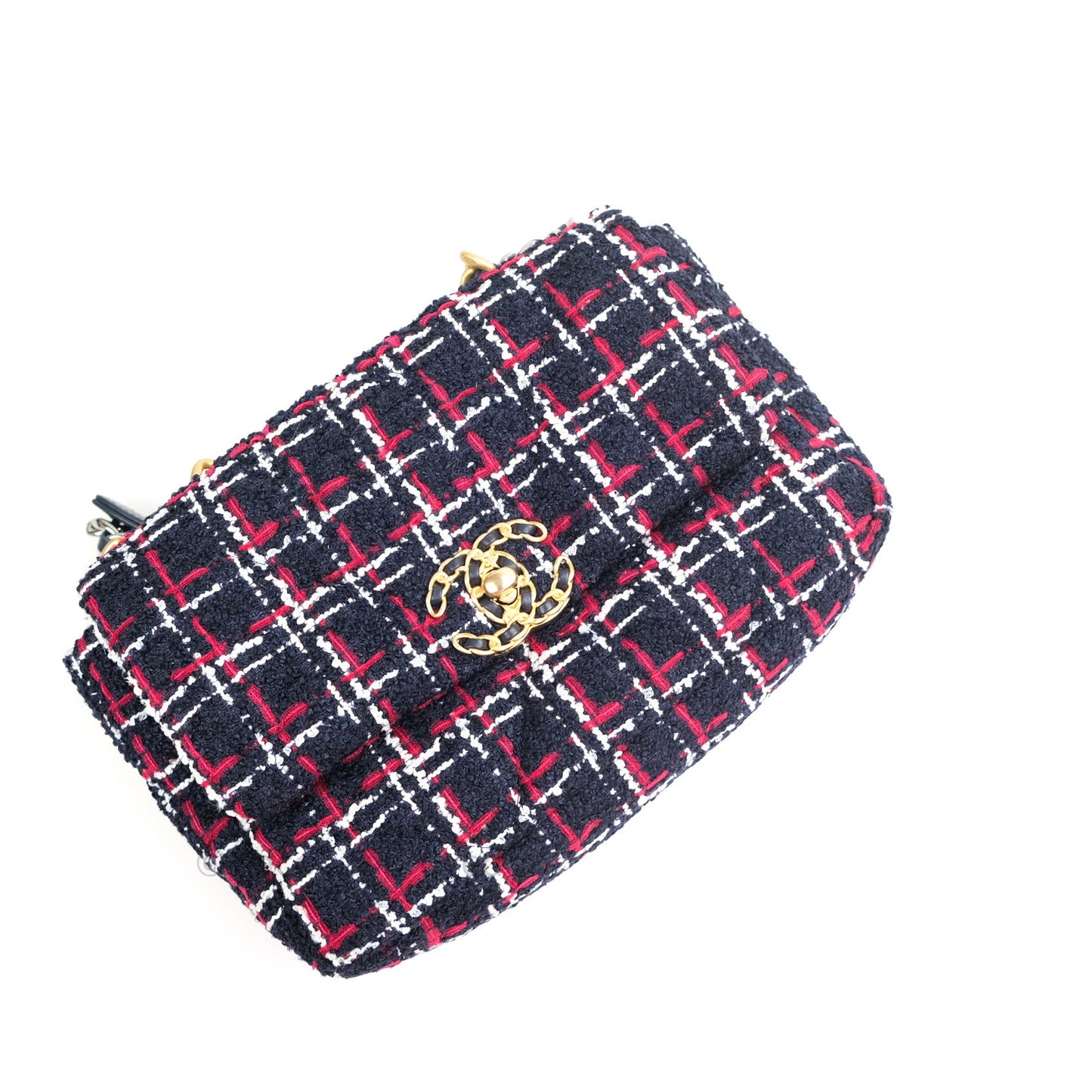Chanel 19 Small Tweed Red Navy Mixed Hardware