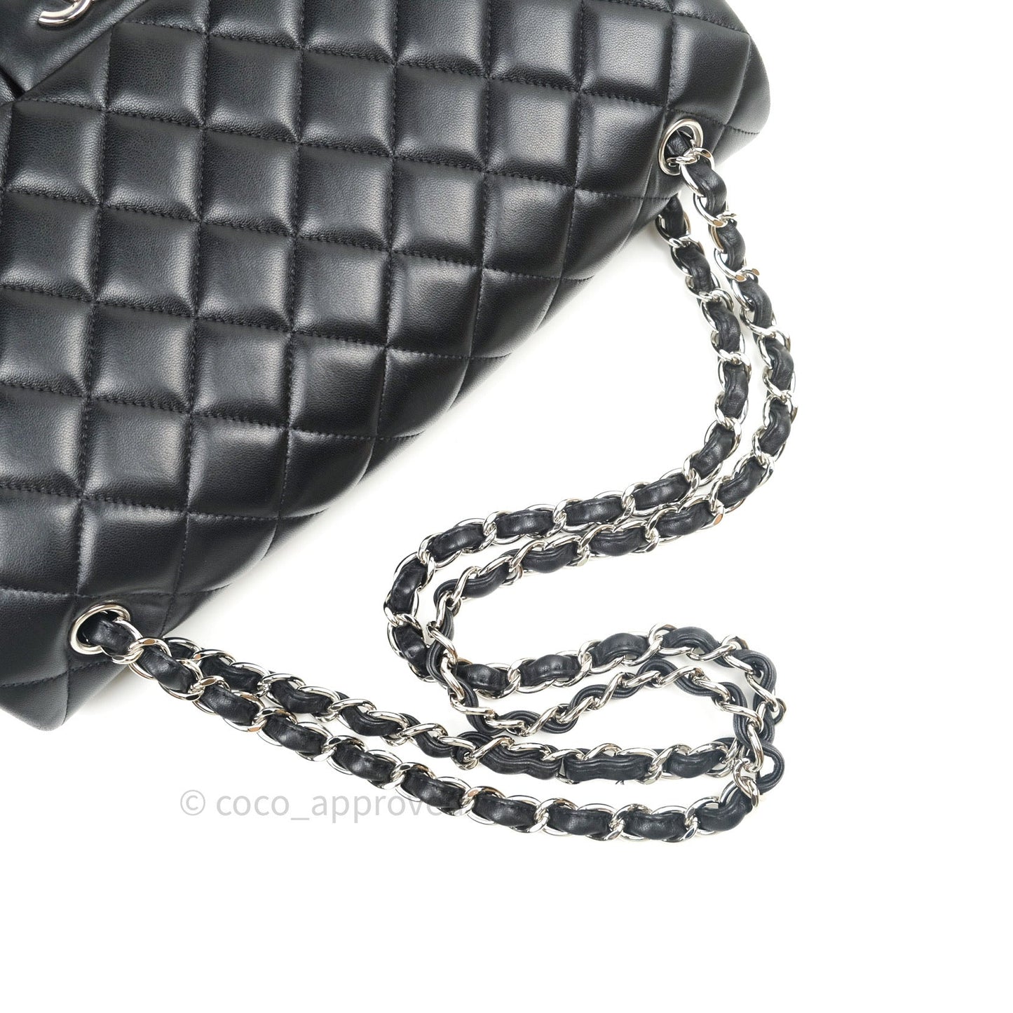 Chanel Classic Maxi Single Flap Quilted Black Lambskin Silver Hardware