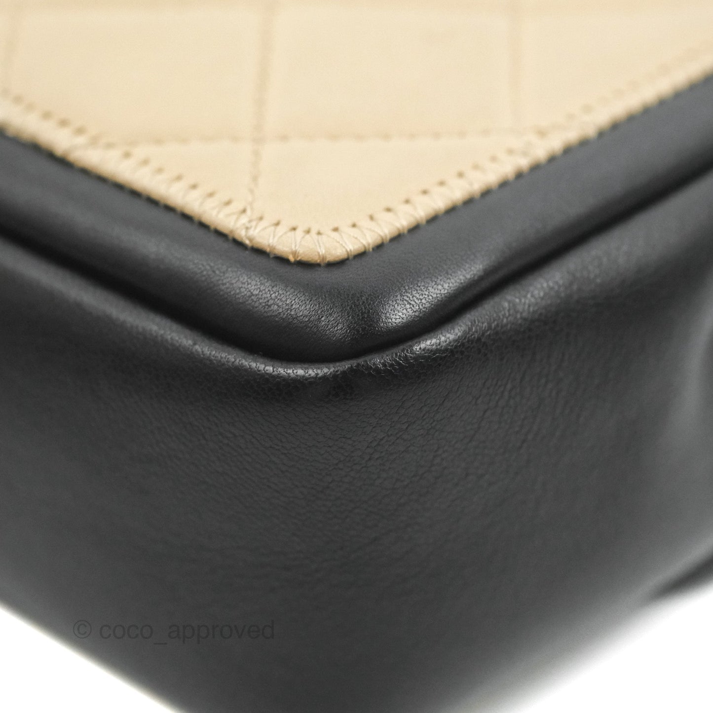 Chanel Quilted Graphic Flap Bag Black/Beige Calfskin Gold Hardware