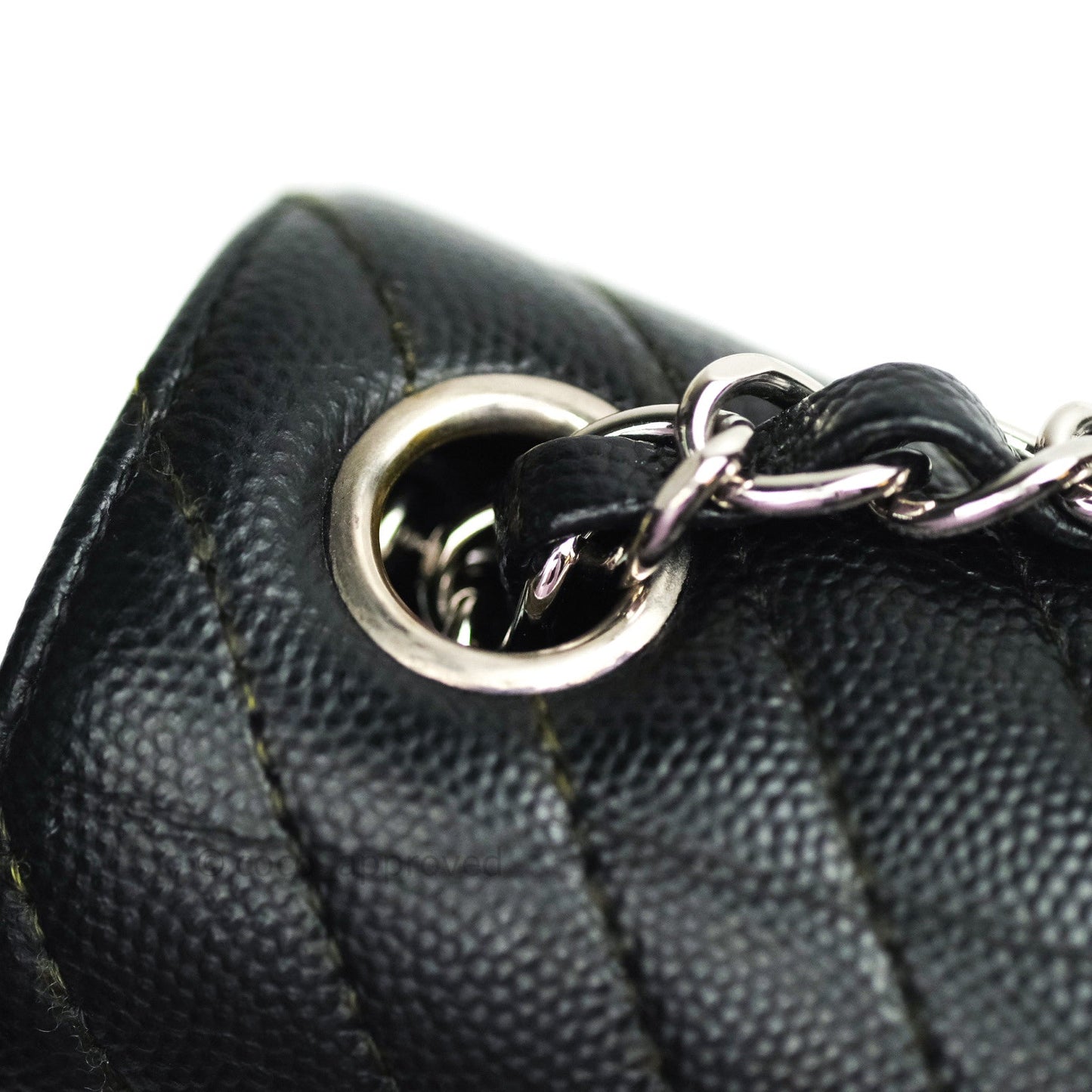 Chanel Mini Square Chevron Black Caviar Silver Hardware