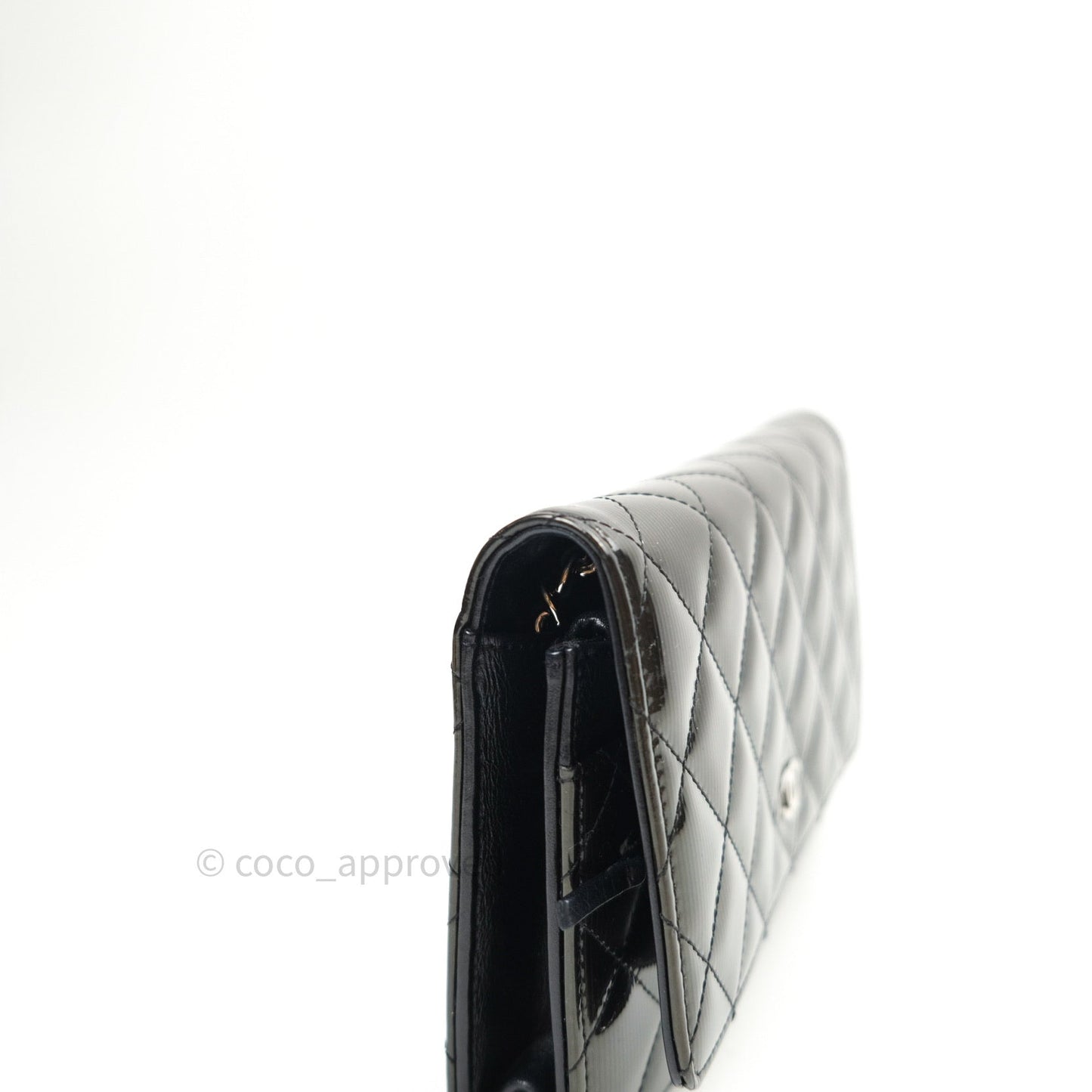 Chanel Quilted Wallet on Chain WOC Dark Green Patent Leather Silver Hardware