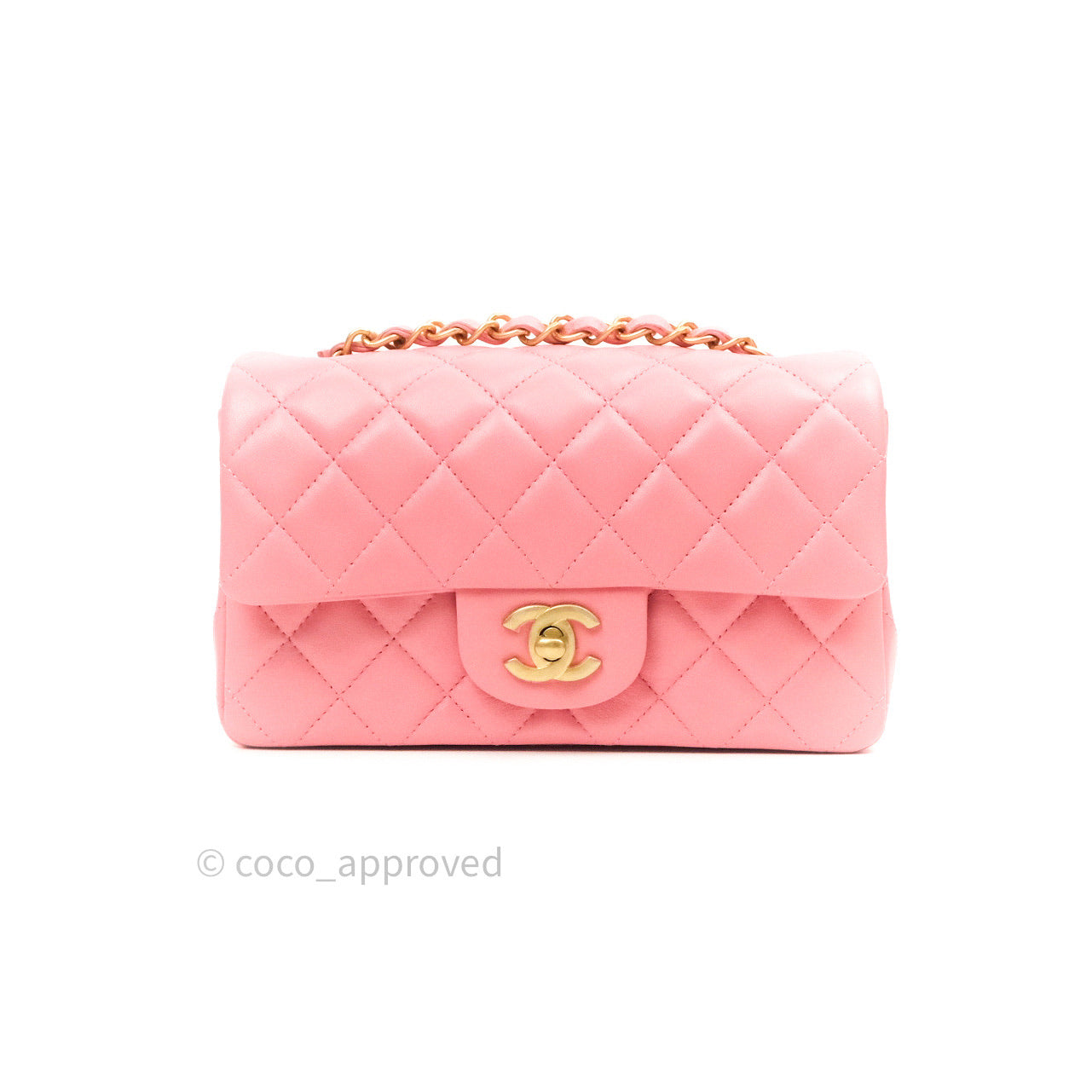 Chanel Quilted Mini Rectangular Pink Lambskin Gold Hardware