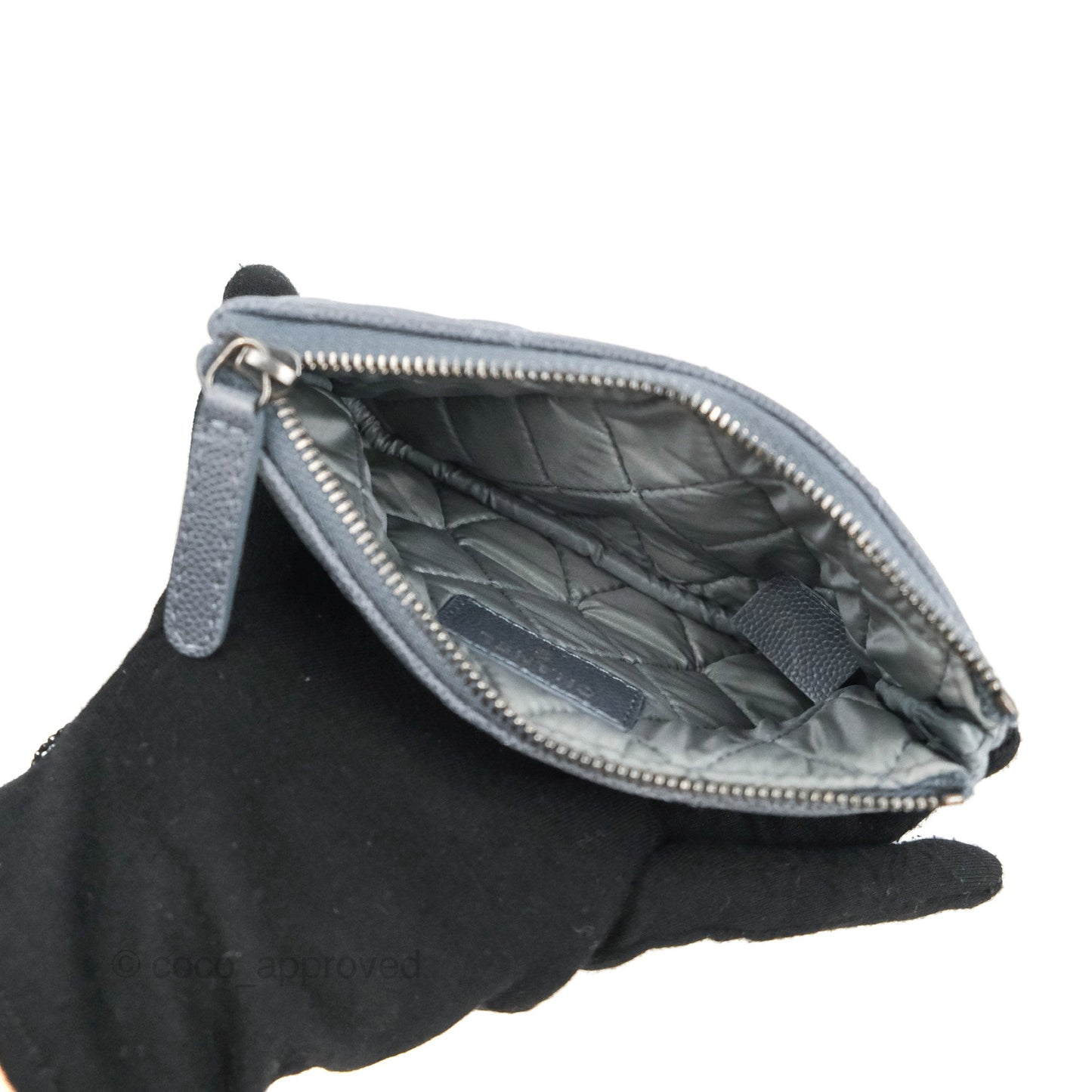 Chanel Quilted Mini O Case Dark Grey Blue Caviar Ruthenium Hardware